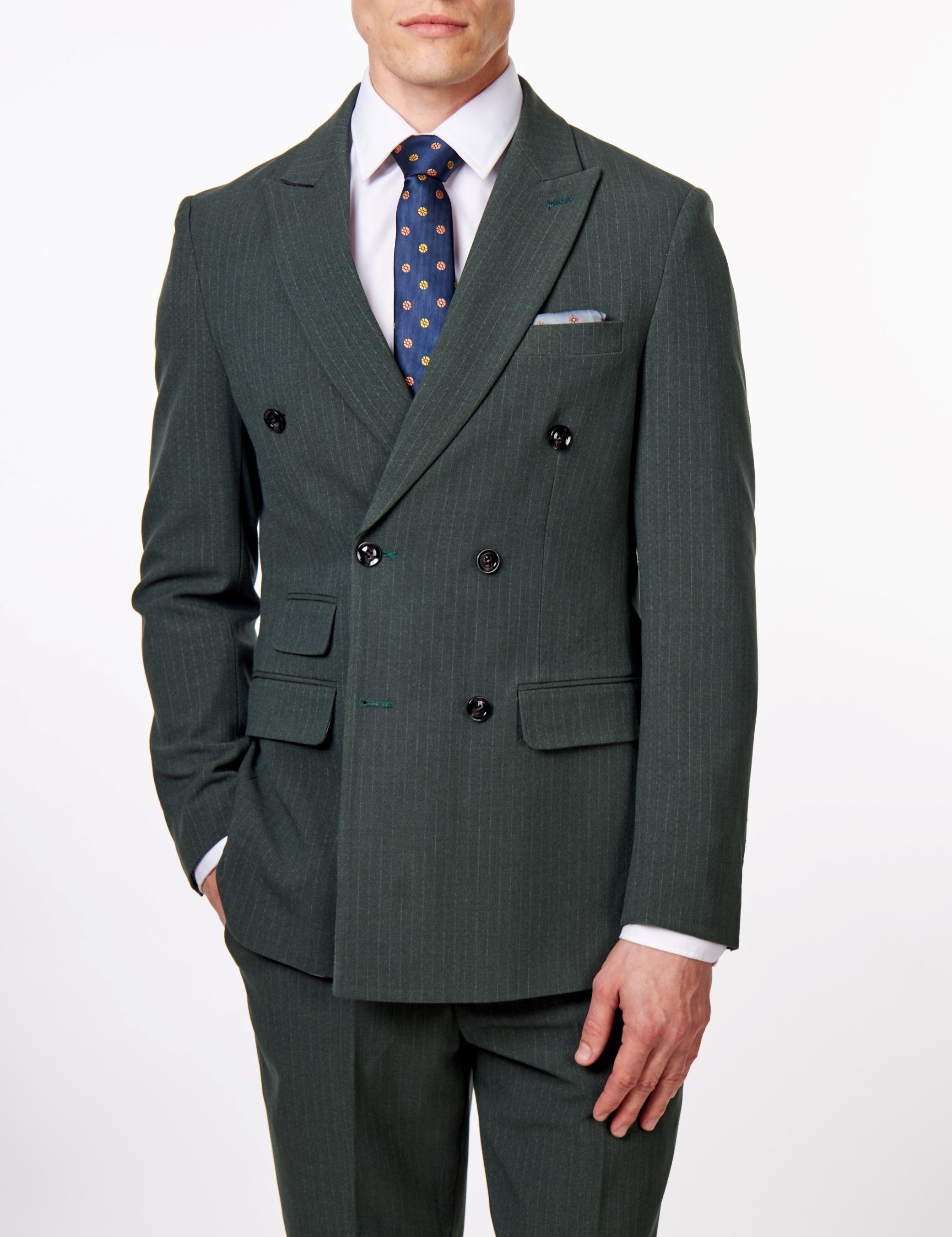 WILLIAM – GREEN DOUBLE BREASTED PINSTRIPE  JACKET