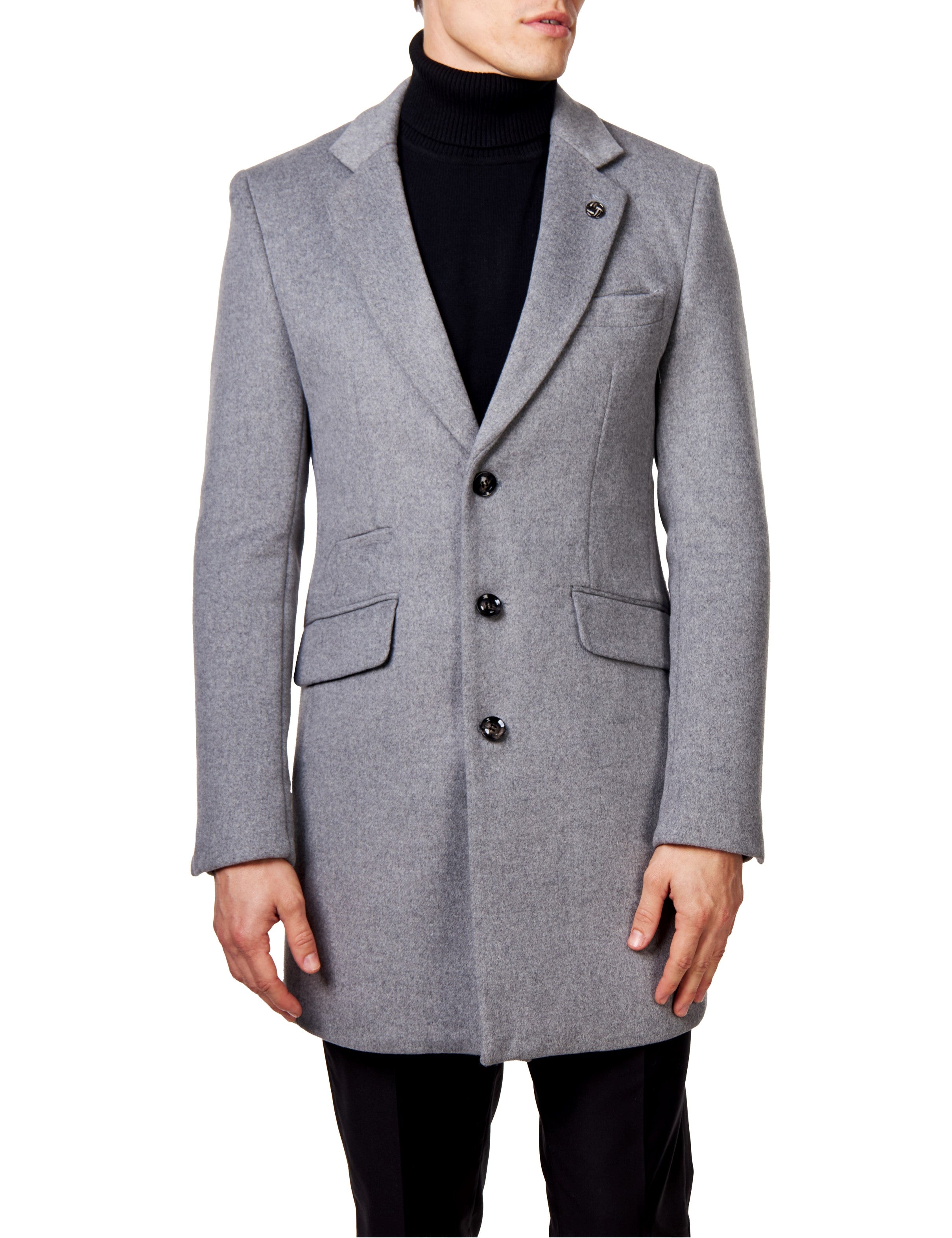 NATE - GREY LONG WOOL BLEND OVERCOAT