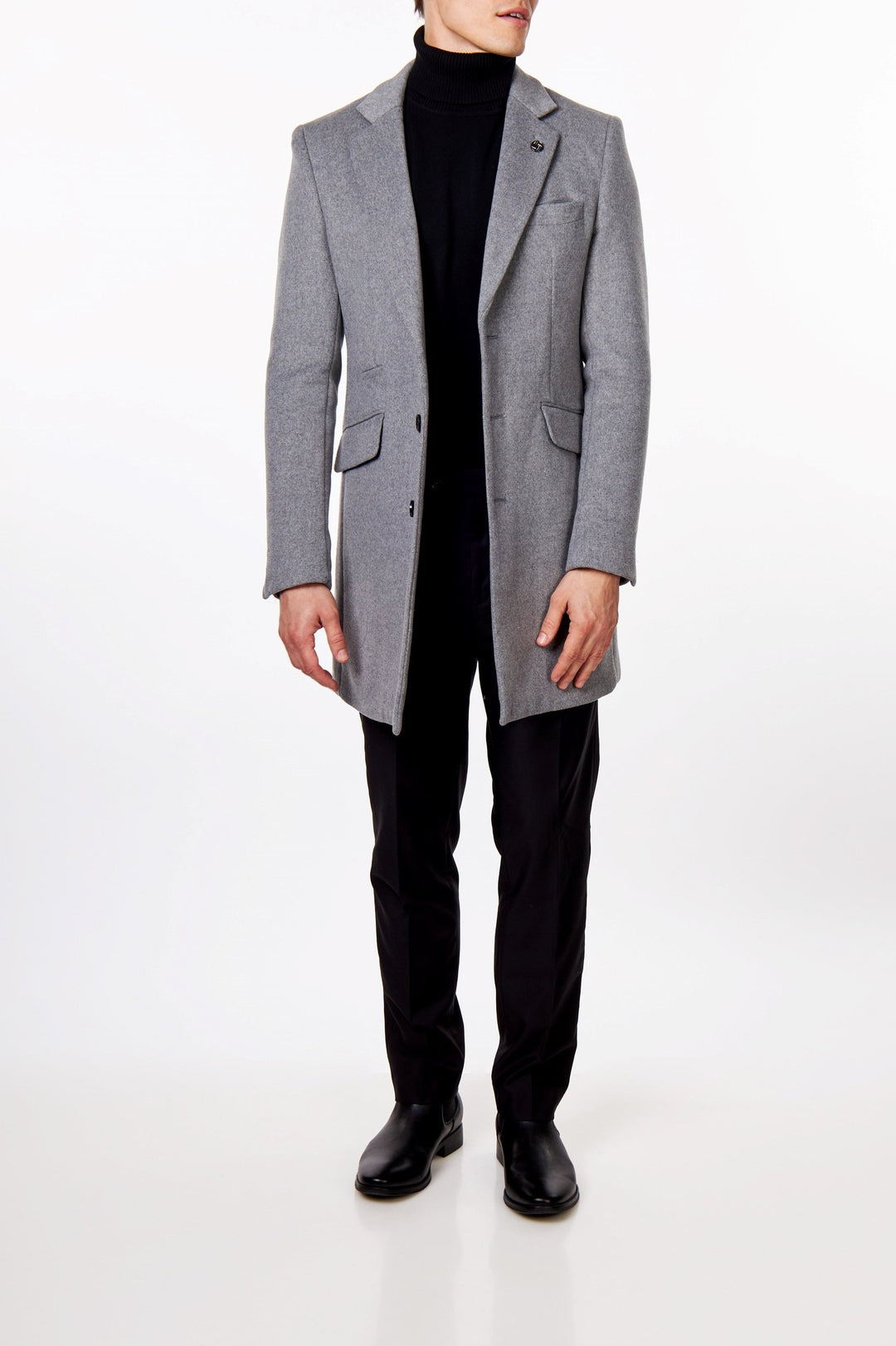 Men's Dress Coat 40 Inch Long Charcoal Grey Wool Blend Hidden Button Overcoat main image 0