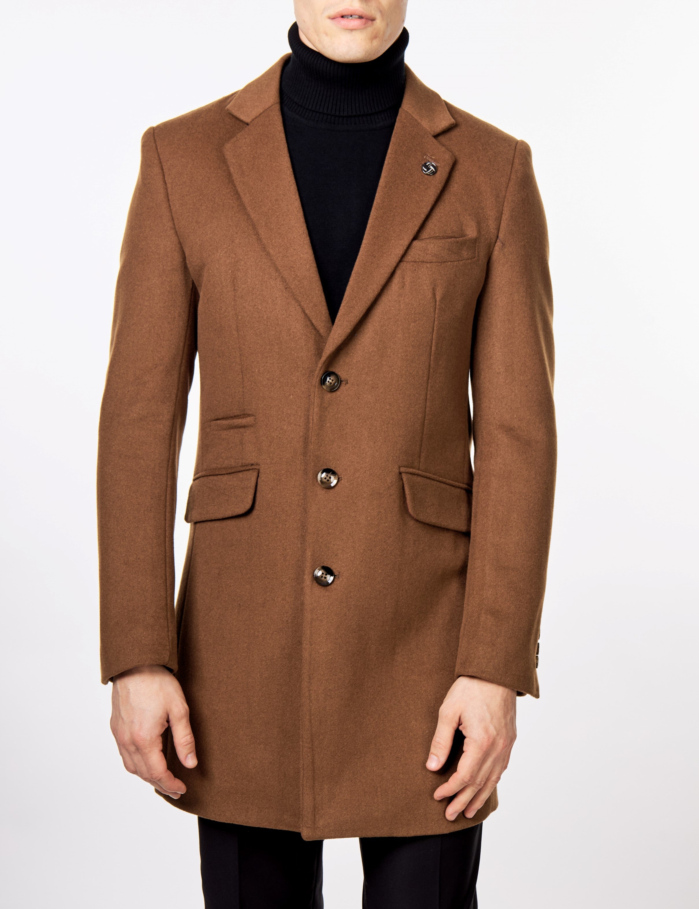 NATE - TAN LONG WOOL BLEND OVERCOAT