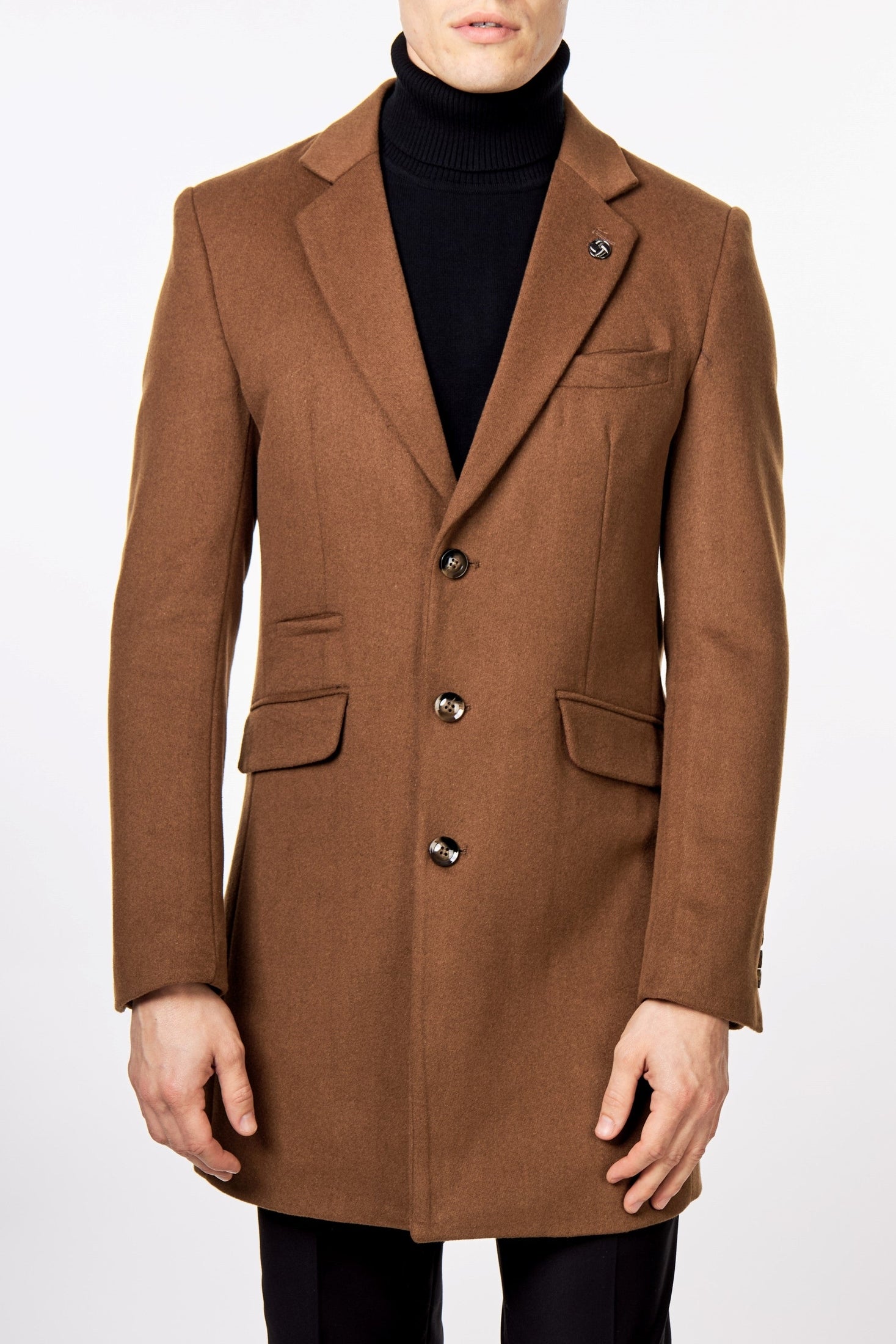 NATE - TAN LONG WOOL BLEND OVERCOAT