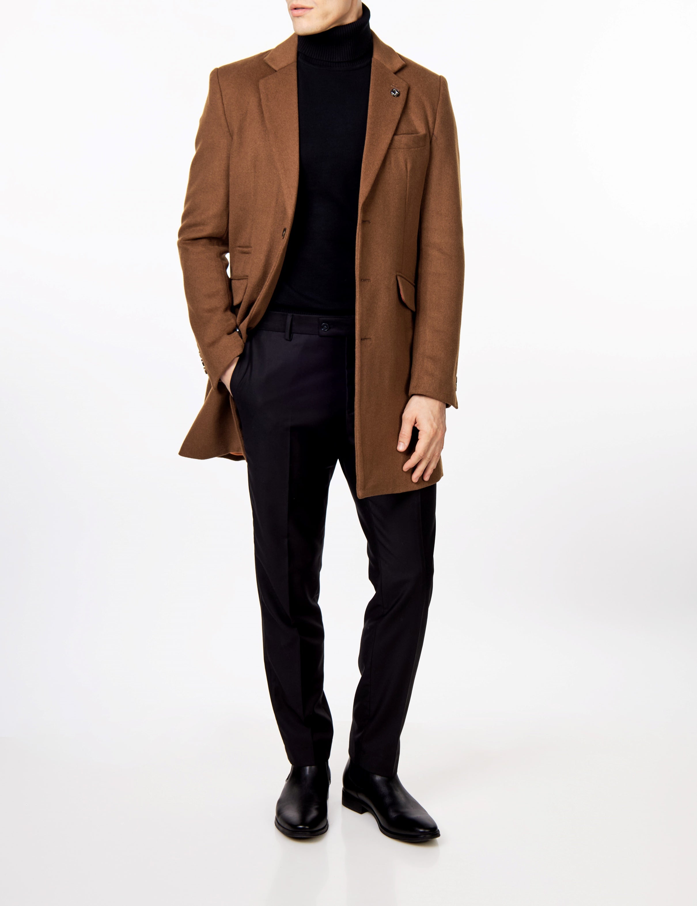 NATE - TAN LONG WOOL BLEND OVERCOAT