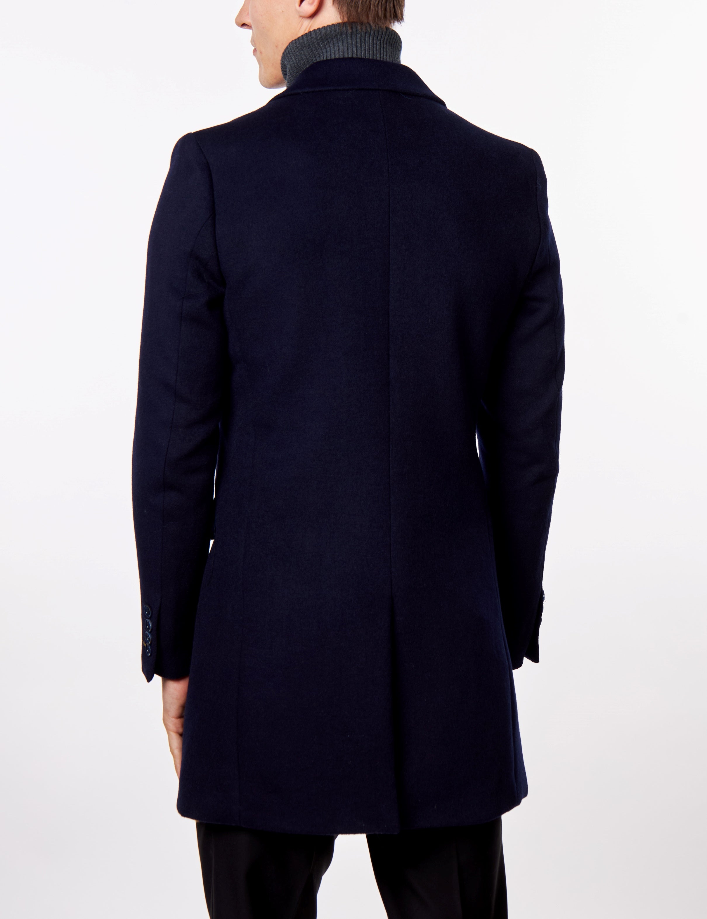 NATE - NAVY LONG WOOL BLEND OVERCOAT