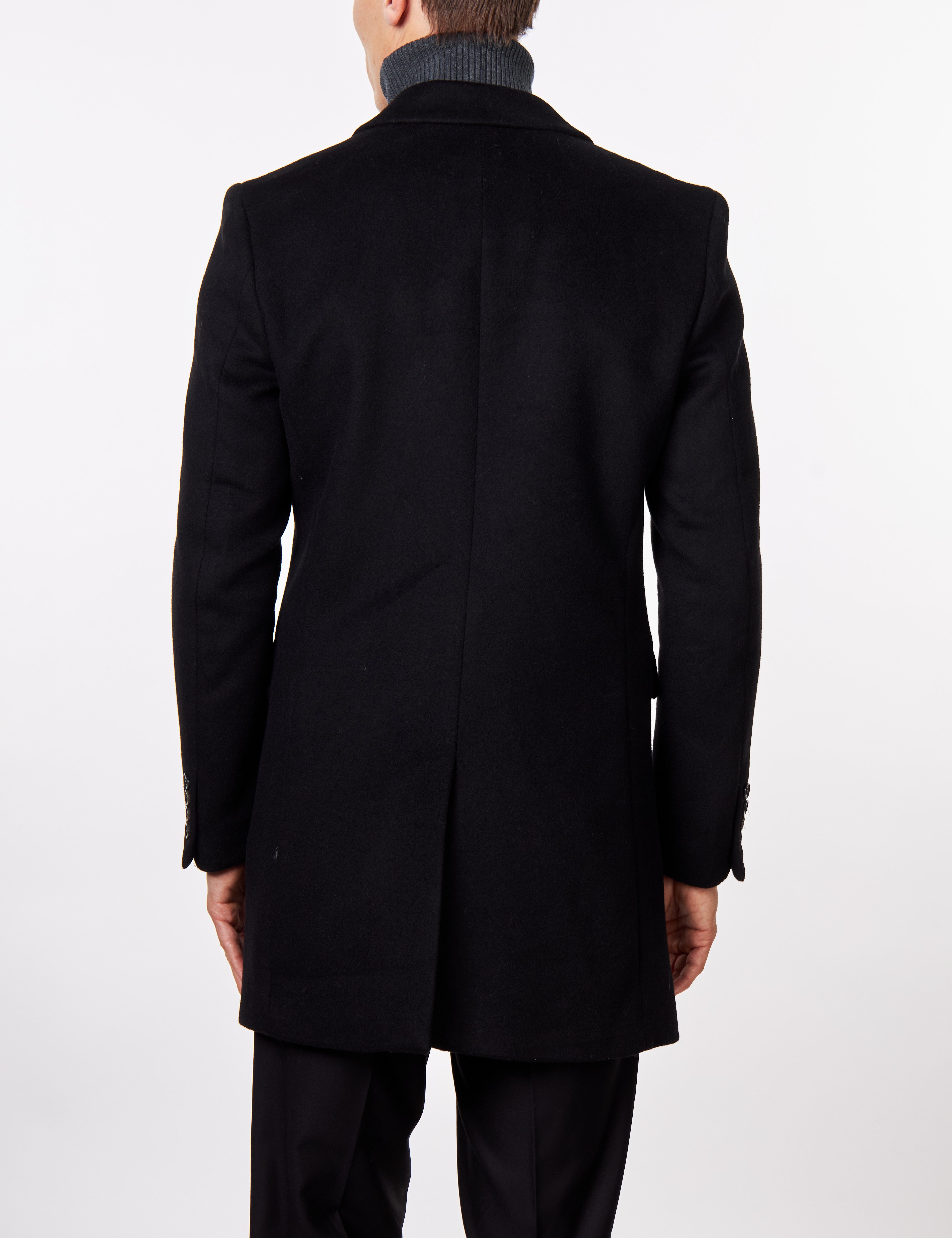 NATE - BLACK WOOL BLEND LONG OVERCOAT