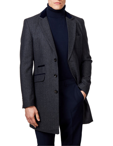 【THE MOZZ】[Premium] Log Herringbone Wool One Piece Gradient Herringbone Wool-blend Topcoat | Express