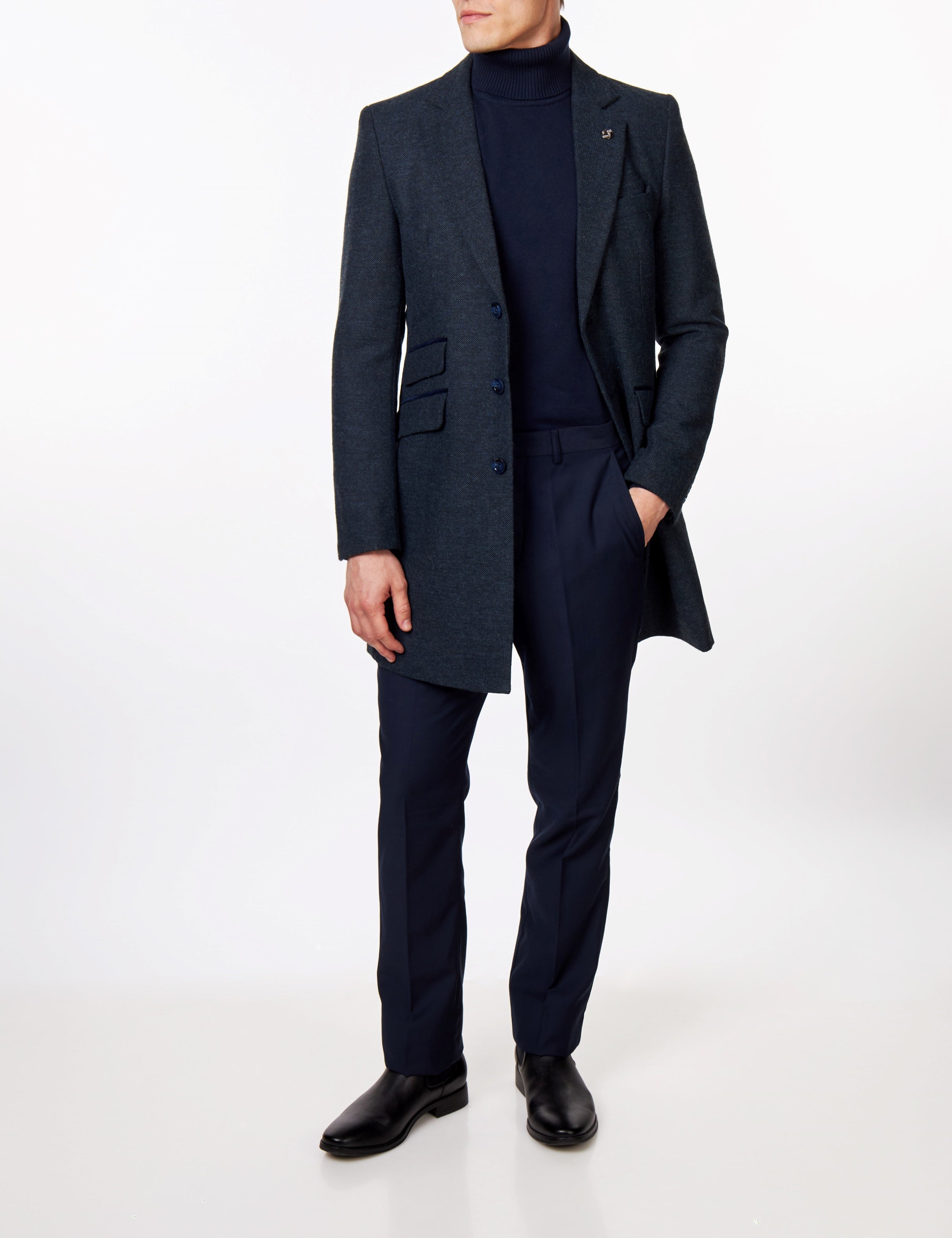 NESTOR – NAVY TWEED WOOL BLEND OVERCOAT