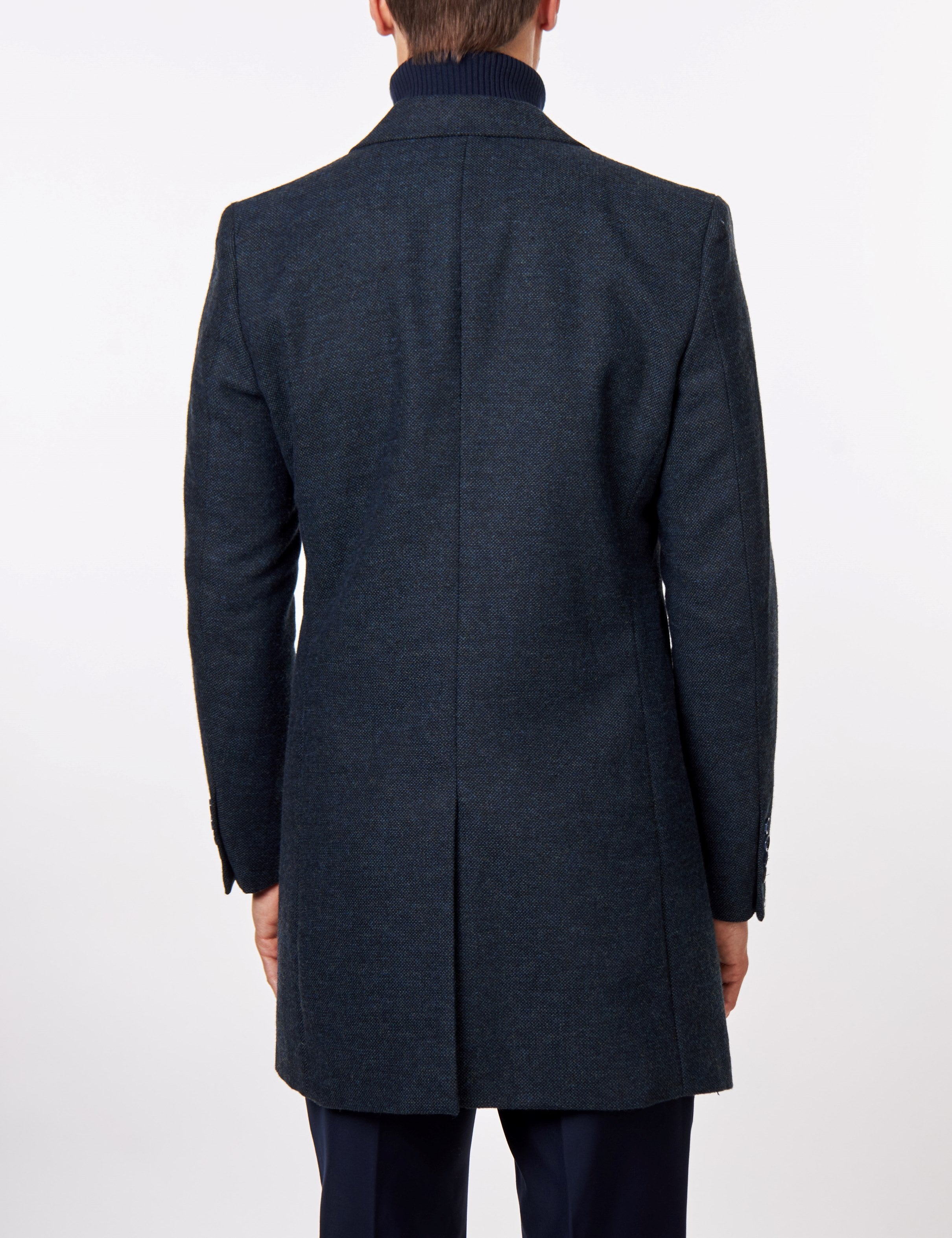 NESTOR – NAVY TWEED WOOL BLEND OVERCOAT