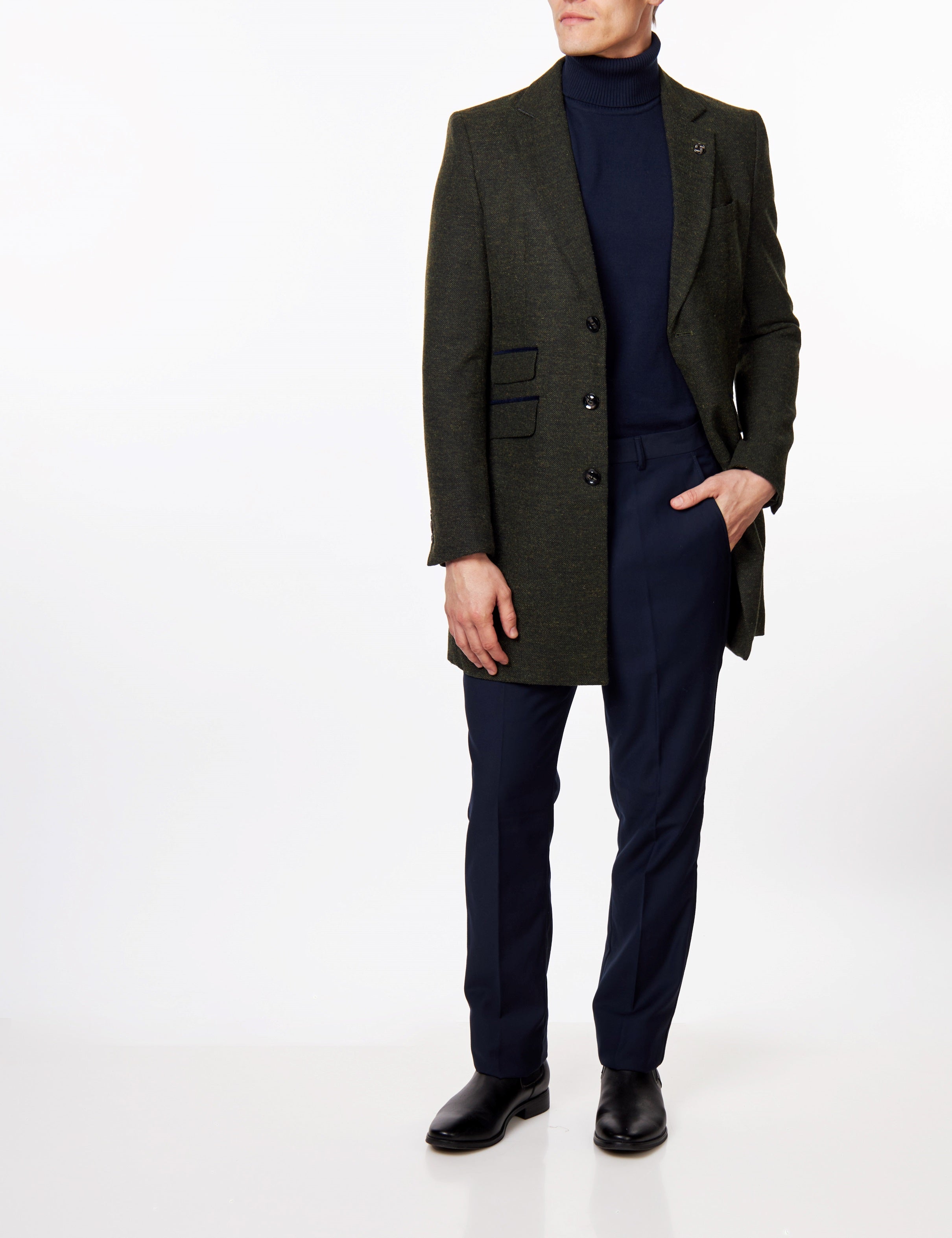 NESTOR – GREEN TWEED WOOL BLEND OVERCOAT