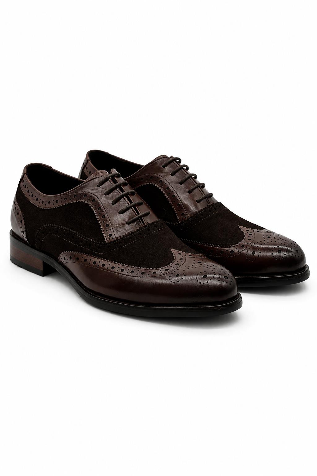 Lawson Men's Handmade Leather & Suede Wingtip Brogue Shoes – Brown
