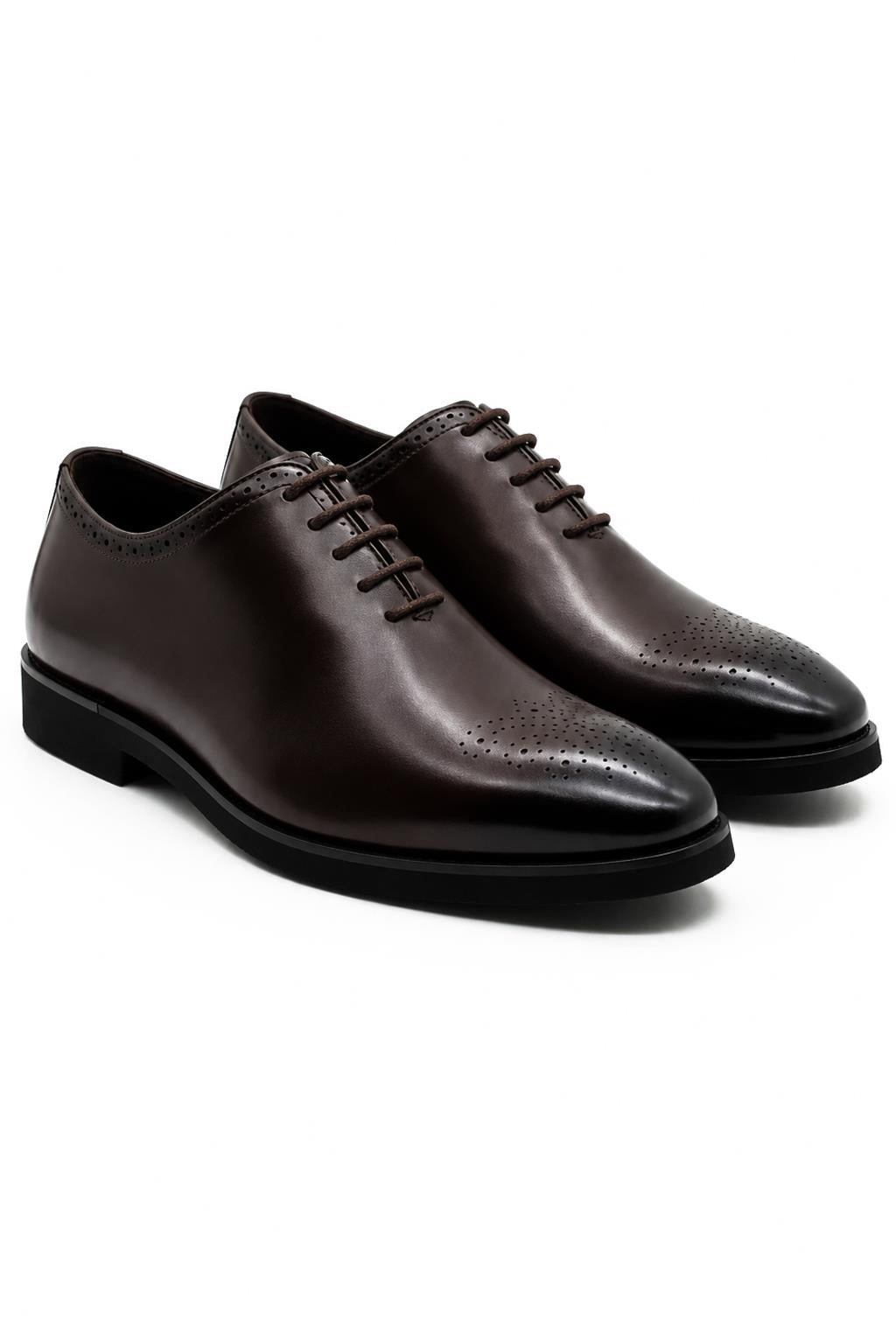Men's Brown Faux Leather Whole-Cut Oxford Brogue Shoes