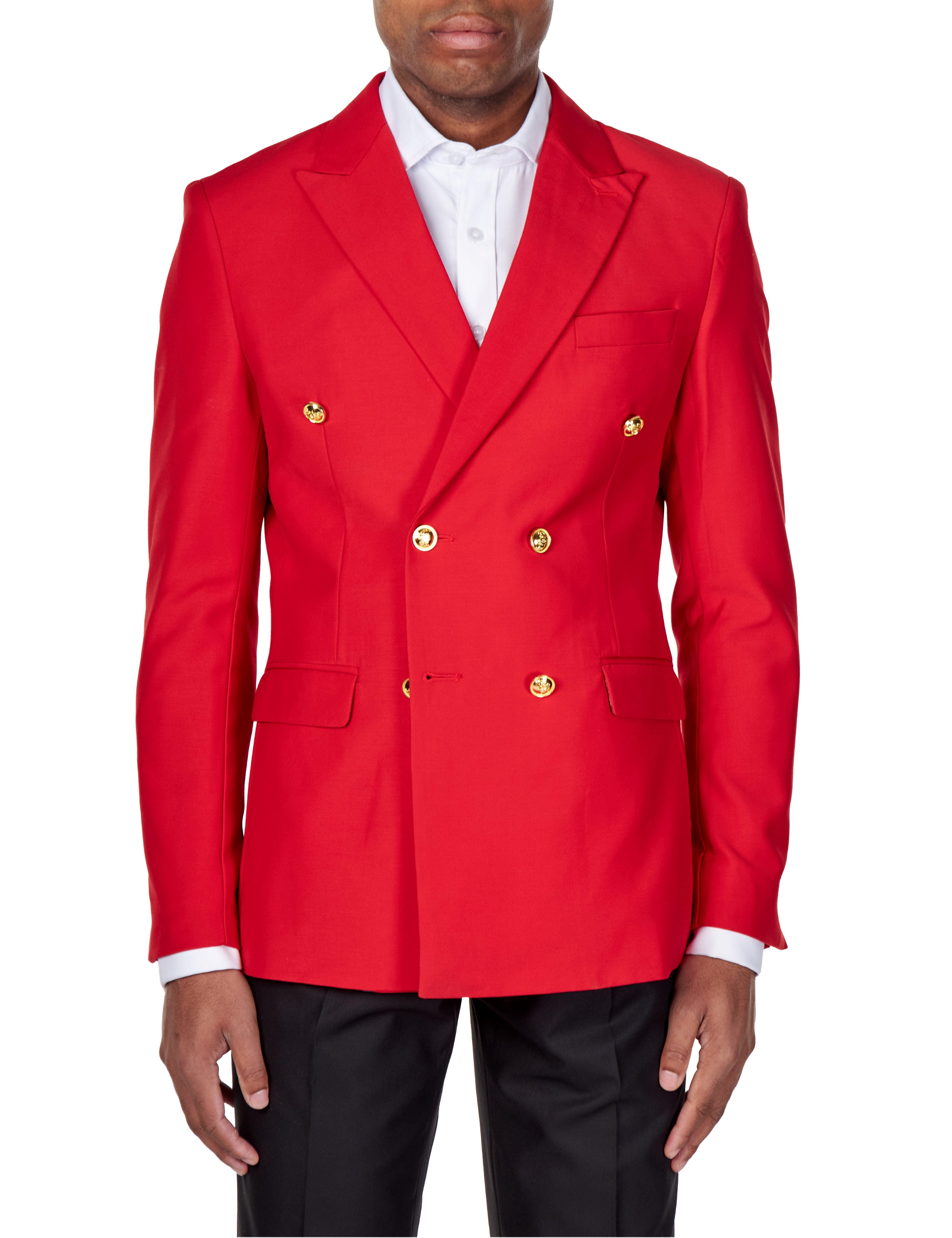 RED DOUBLE BREASTED GOLD BUTTON JACKET WEDDING DINNER PARTY BLAZER – XPOSED