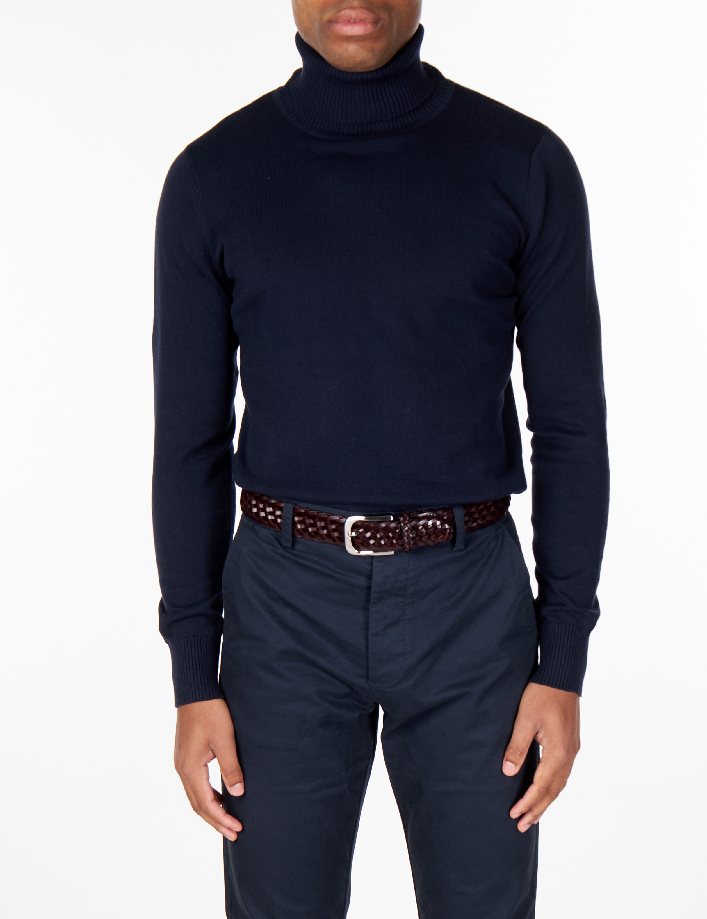 ROLL NECK JUMPER LIGHTWEIGHT STRETCH COTTON, NAVY