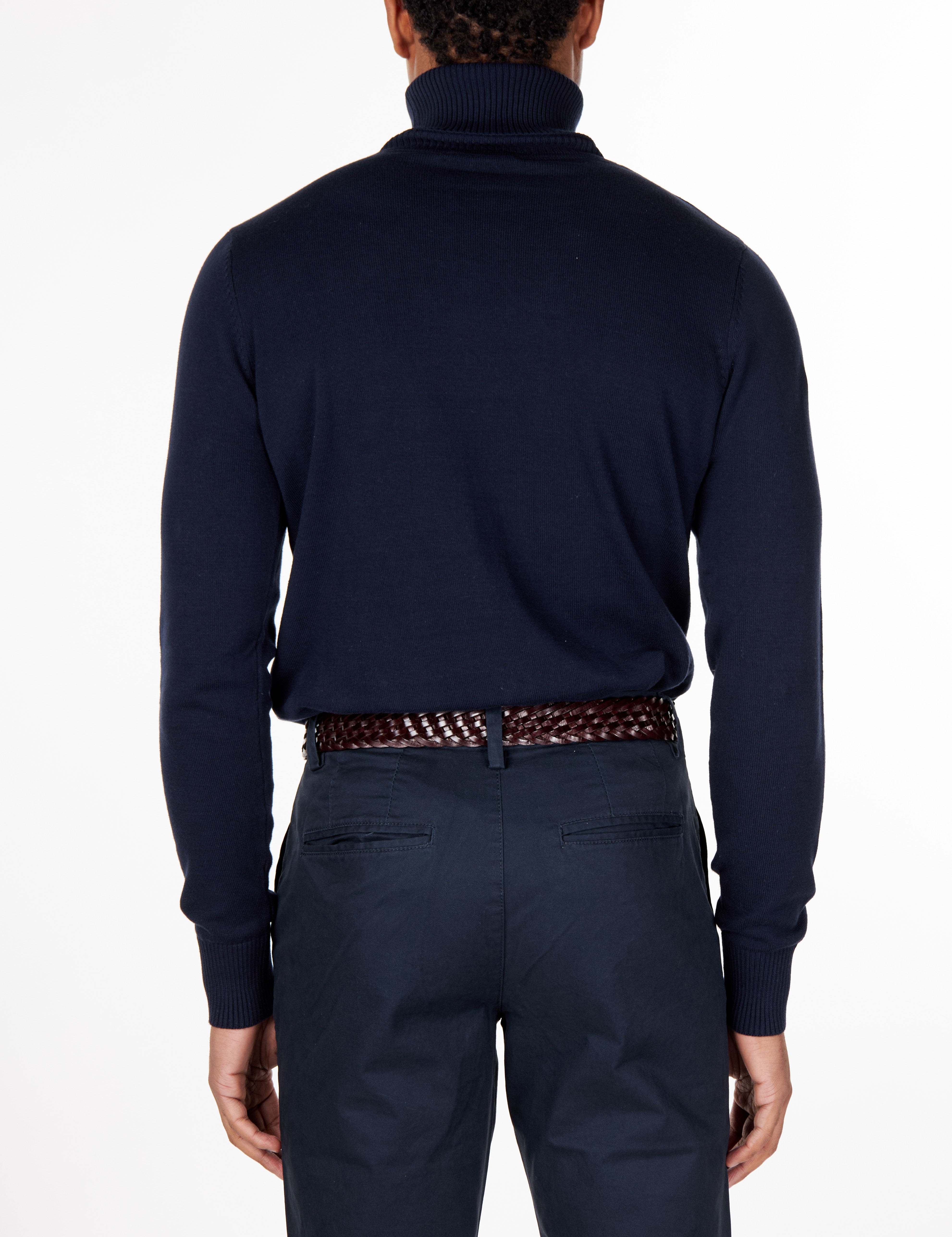 ROLL NECK JUMPER LIGHTWEIGHT STRETCH COTTON, NAVY