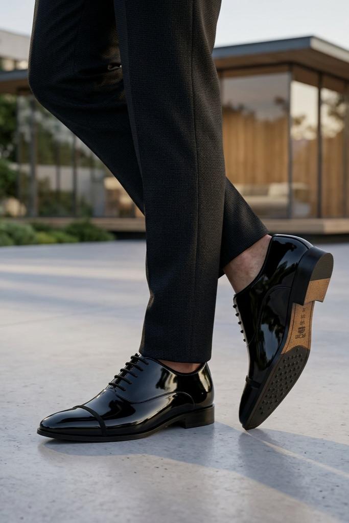 MIRO 2 Men’s Black Hi-Shine Patent Leather Cap Toe Oxford Shoes