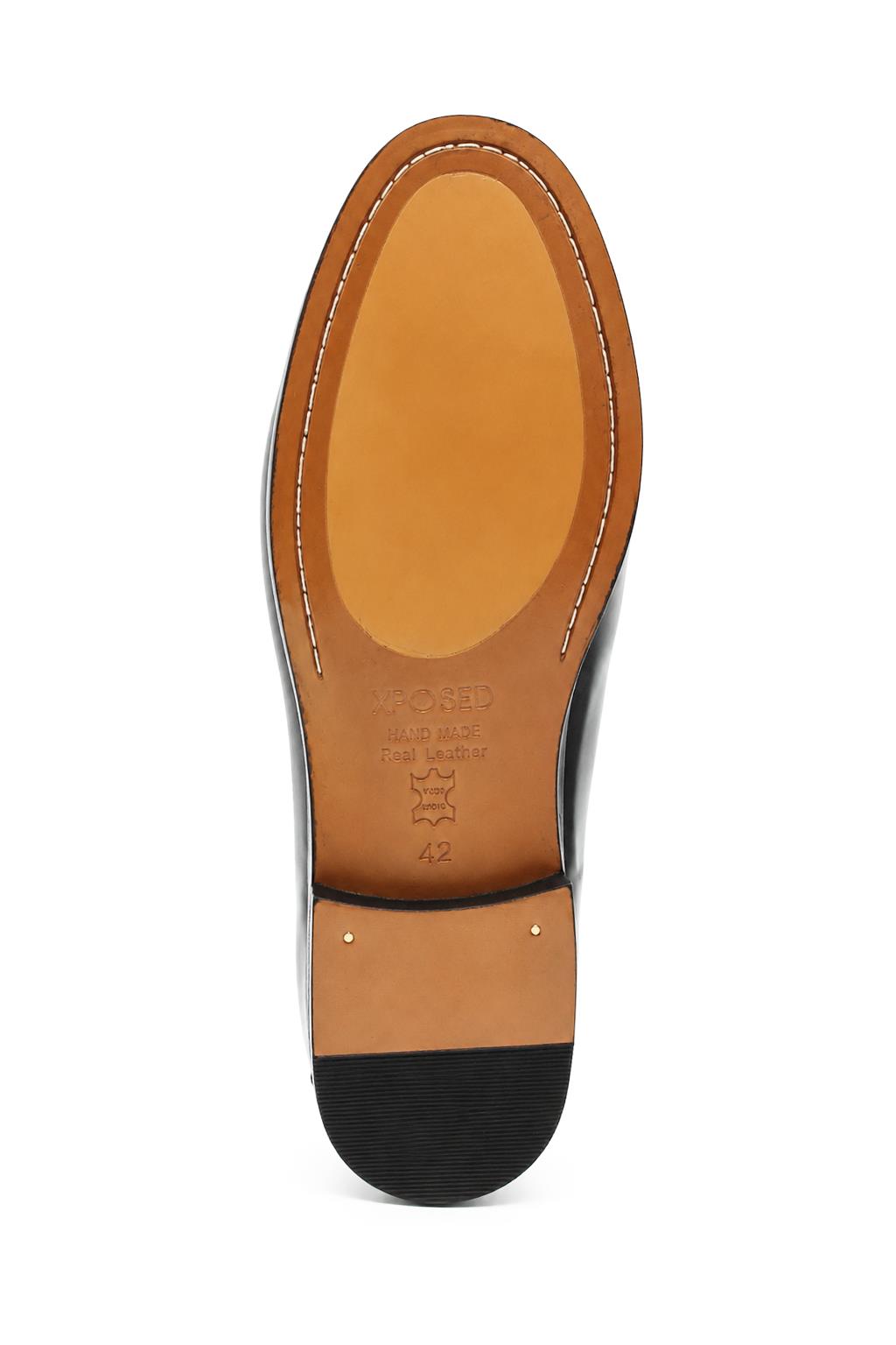 ARLO Men’s Black Polished Leather Gold Buckle Dress Loafers