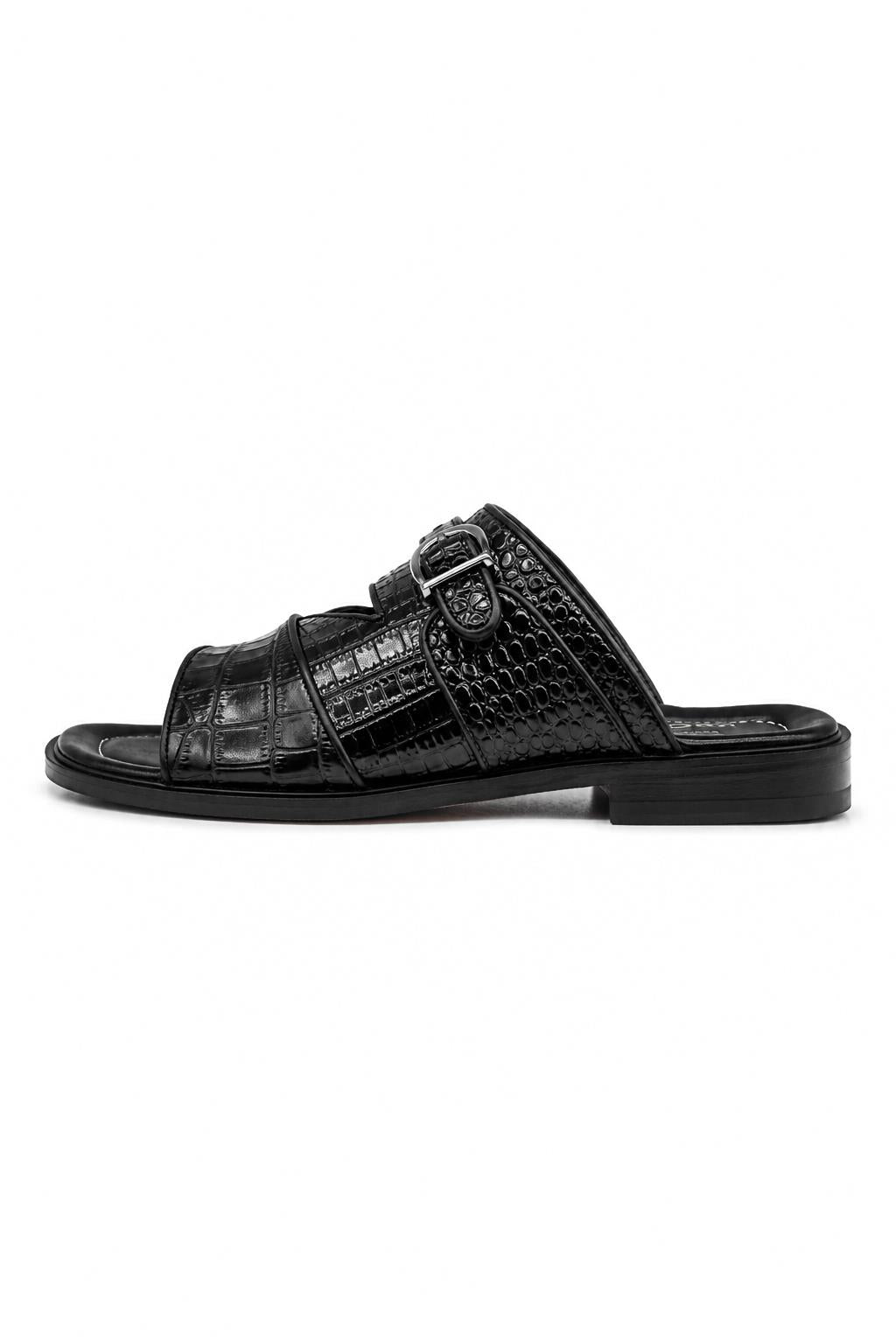 Men’s Ade 2 Black Handmade Real Leather Embossed Sandals