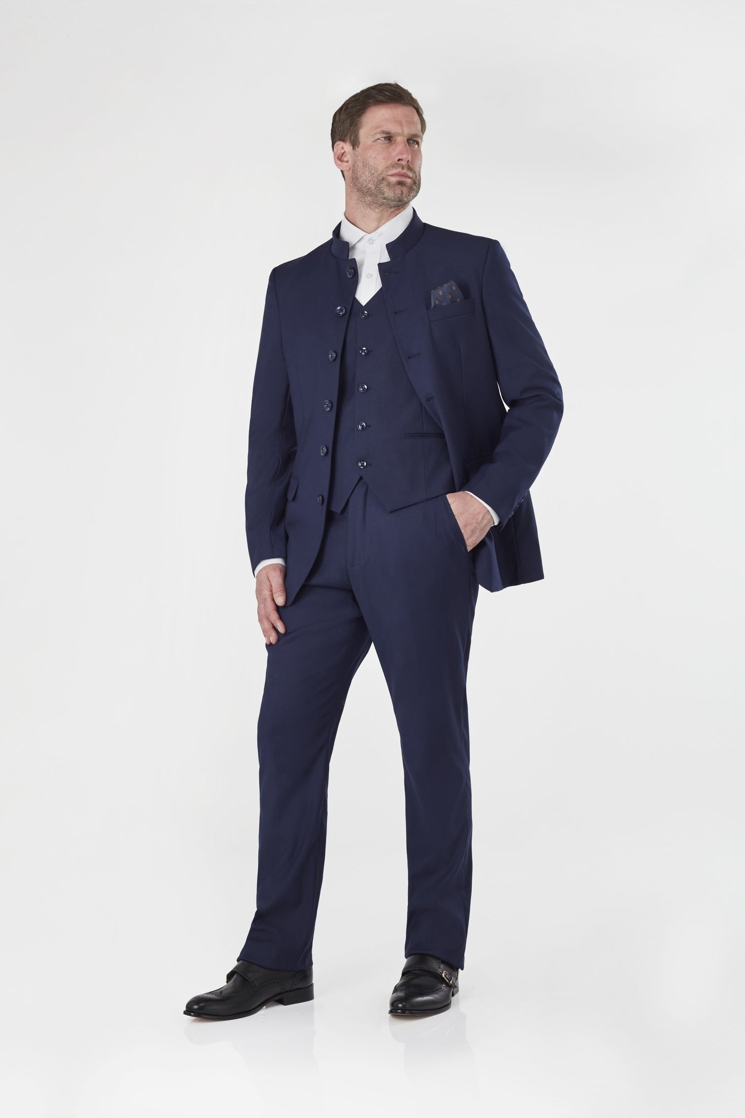 SUIT WITH CHINESE GRANDAD COLLAR