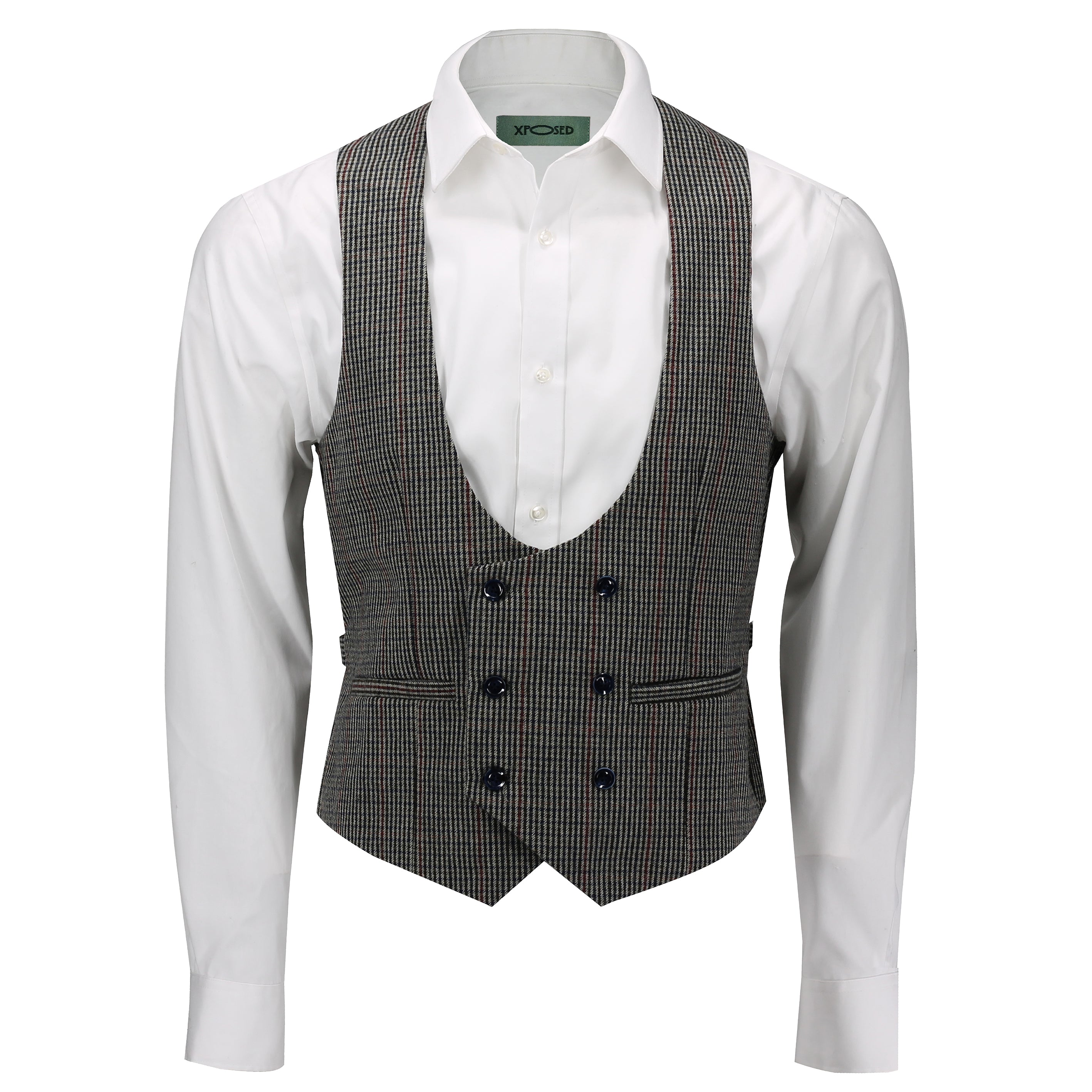 HERVE - GREEN HOUNDSTOOTH TWEED DOUBLE BREASTED WAISTCOAT