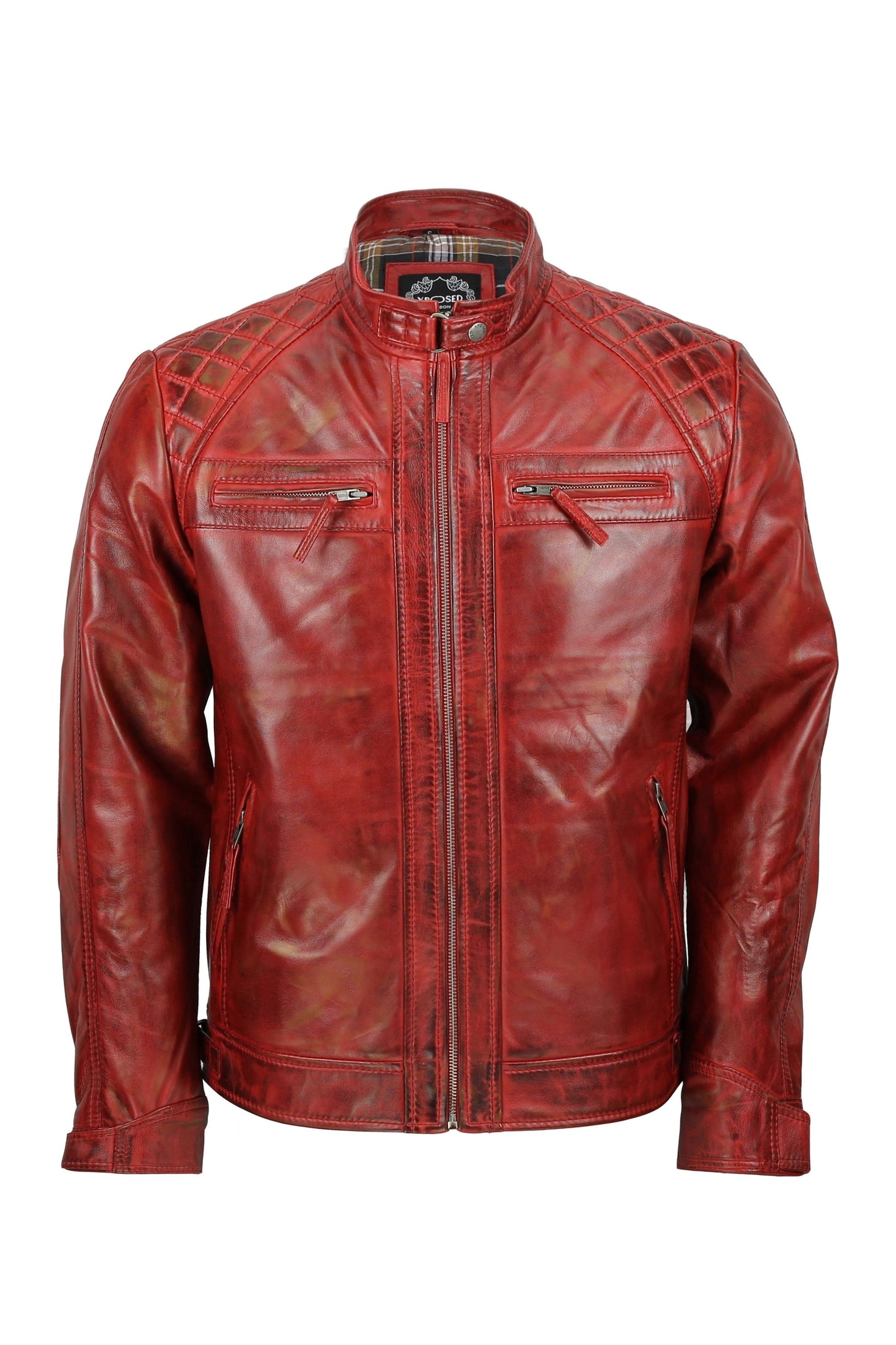 QUILTED RED BIKER LEATHER JACKET