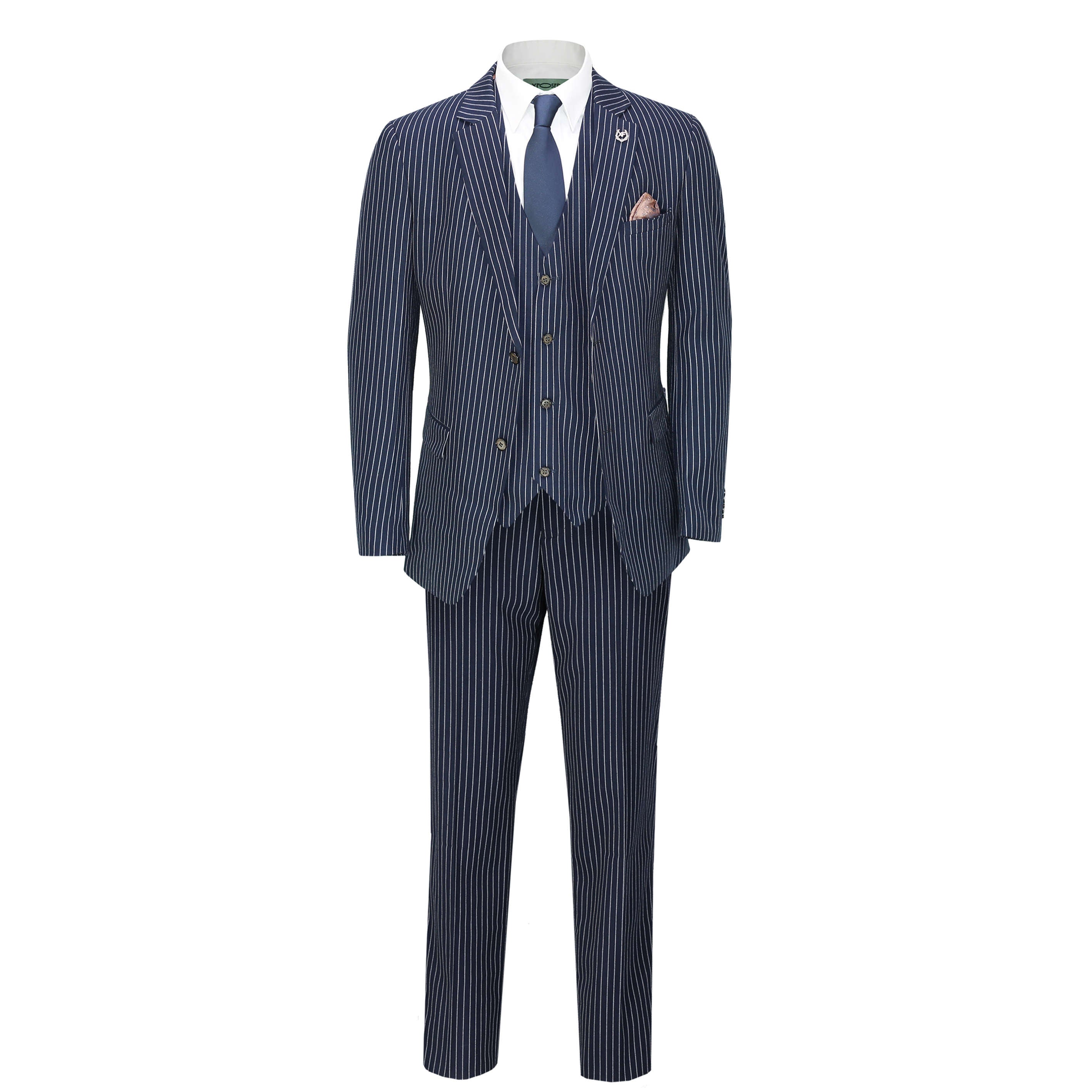 WHITE PIN STRIPE NAVY JACKET & WAISTCOAT