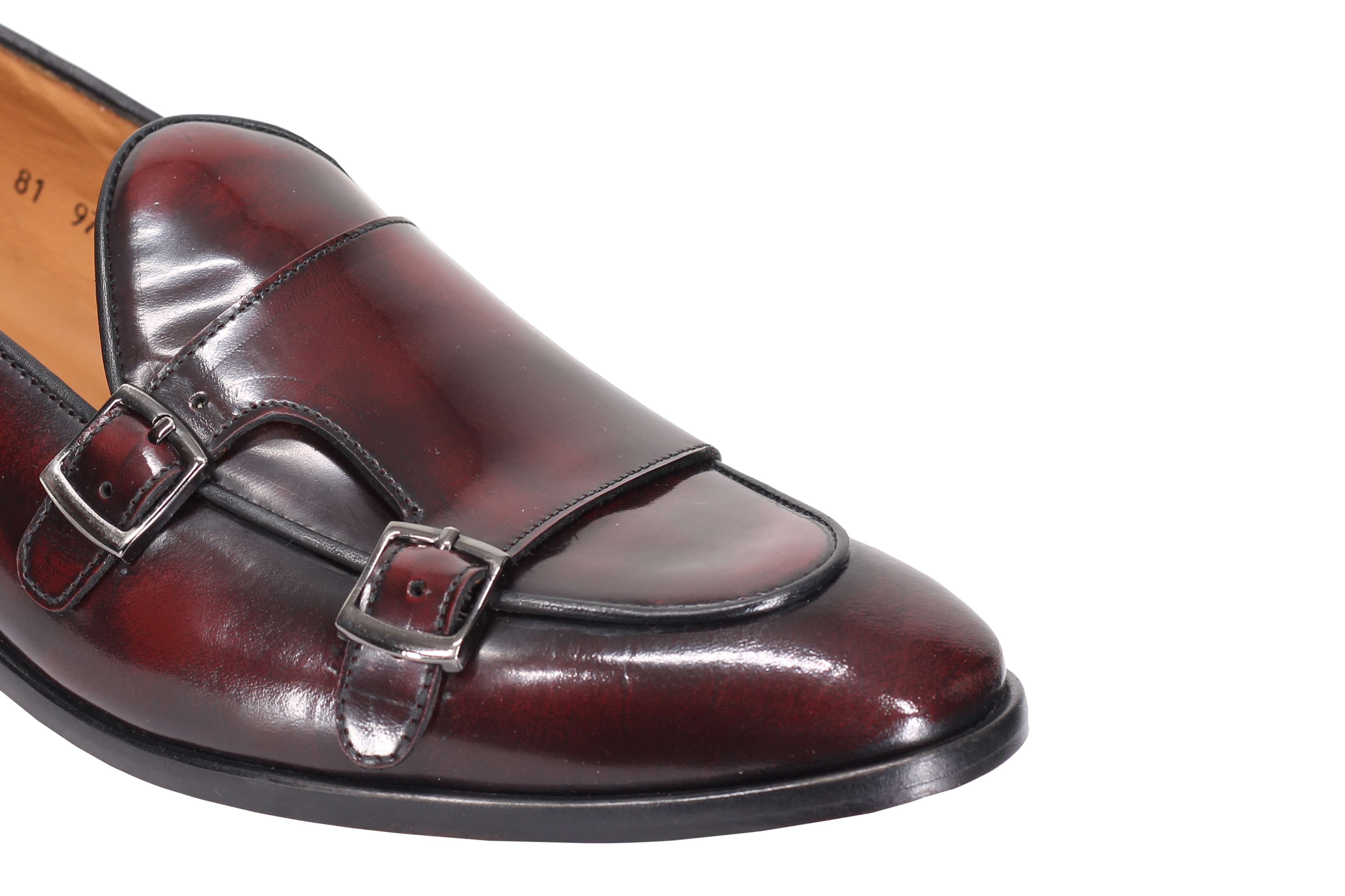 MAROON PATENT LEATHER DOUBLE MONK SHOES