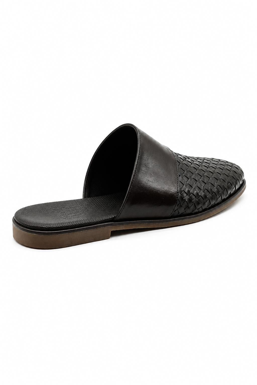 FINO Men’s Coffee Brown Woven Leather Mule Slippers