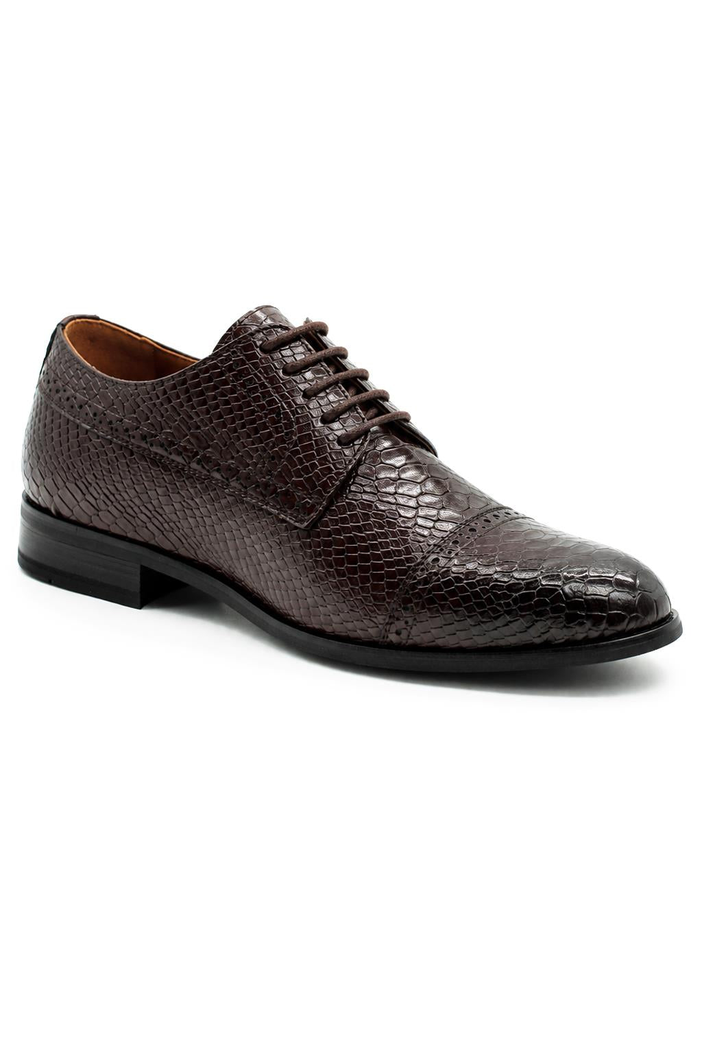 Men's Brown Printed Faux Leather Derby Dress Shoes