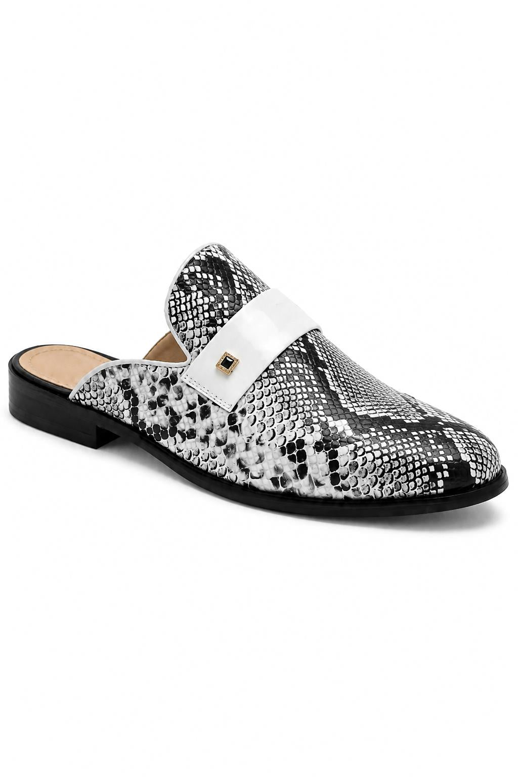 Men’s Black & White Shiny Patent Print Occasion Half Shoes