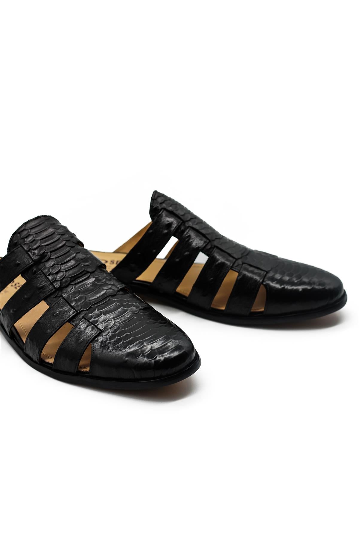 Men’s Essa Black Real Leather Mule Sandals