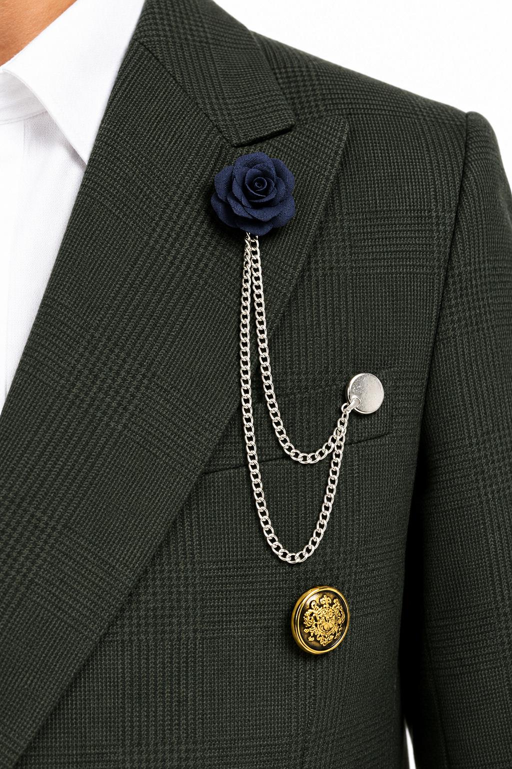 Boys Finley Olive Green Check Double Breasted 2 Piece Suit with Gold Buttons