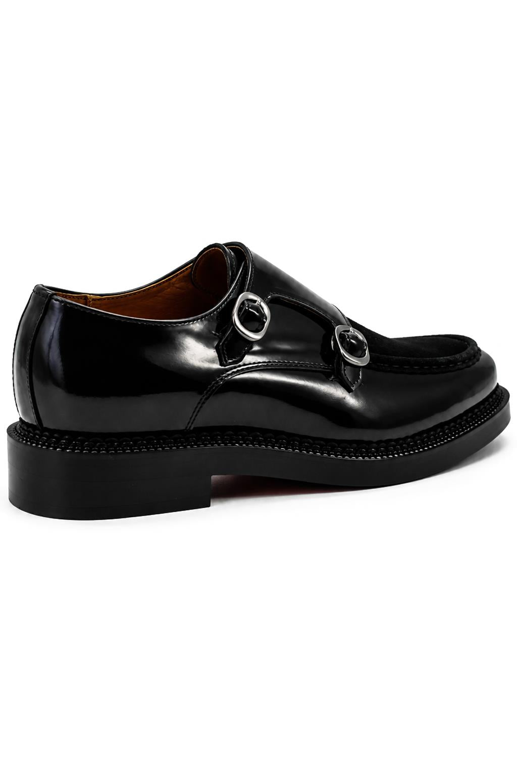 Men's Black Real Leather & Suede Double Monk Strap Shoes