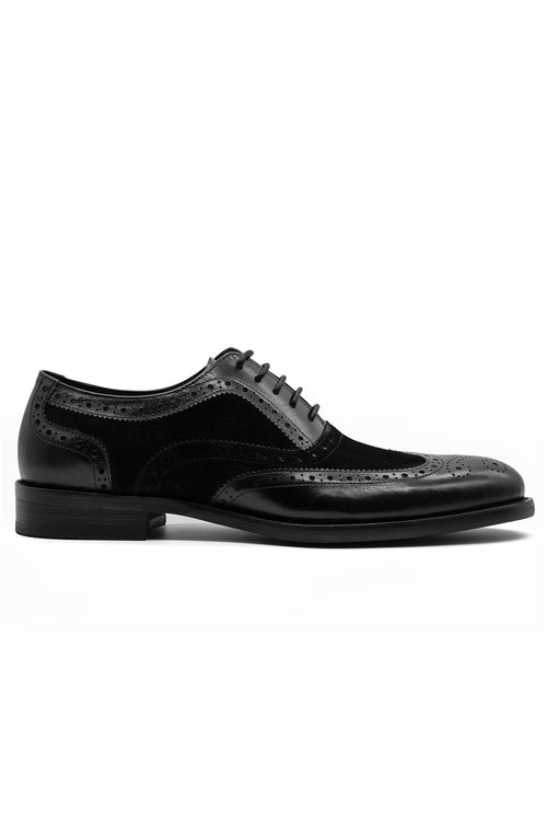 Lawson Men's Handmade Leather & Suede Wingtip Brogue Shoes – Black