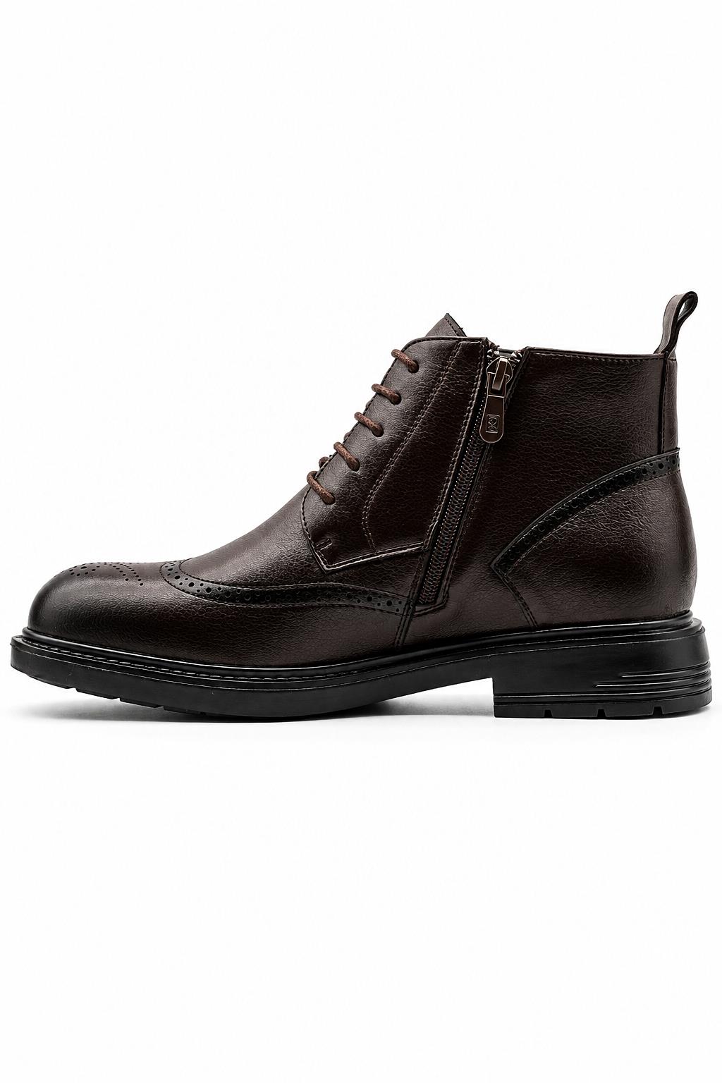 Men's Dark Brown Faux Leather Wingtip Brogue Boots