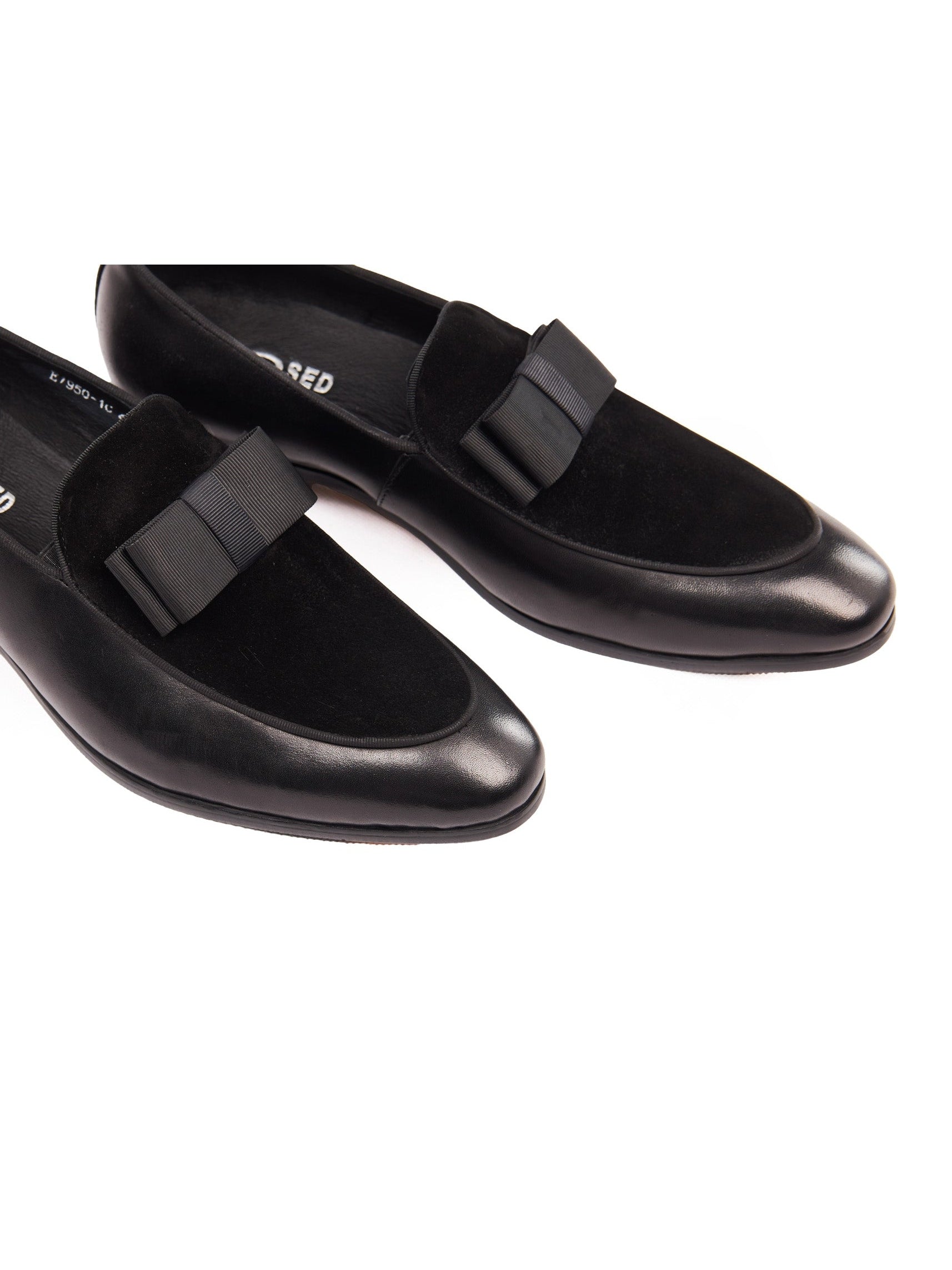 BLACK SUEDE & LEATHER BOW TIE LOAFERS