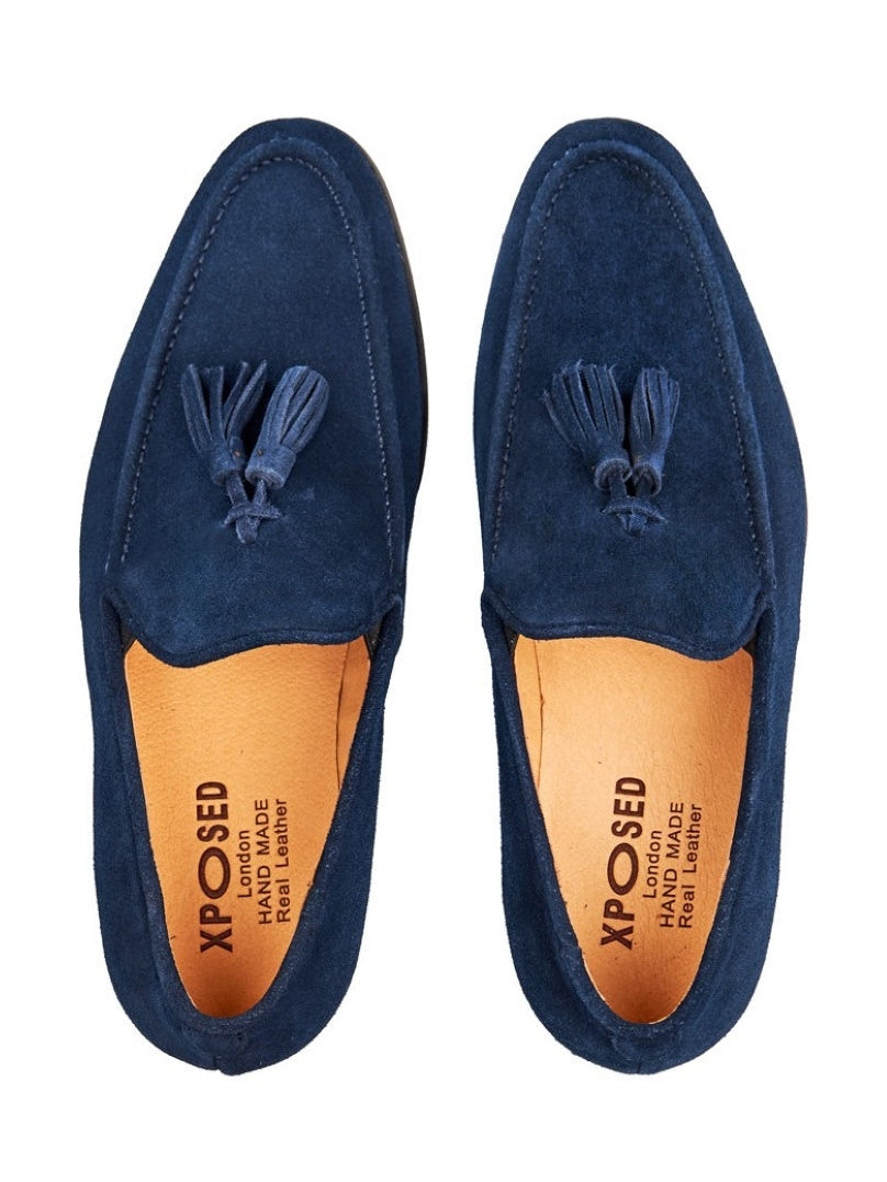 BLAUE WILDLEDER-LOAFERS MIT QUASTEN