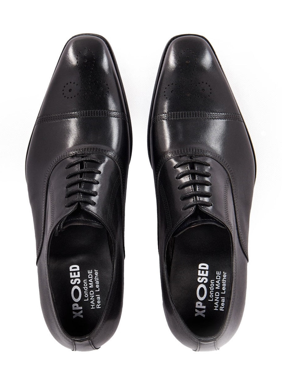 BLACK LEATHER OXFORD BROGUE SHOES