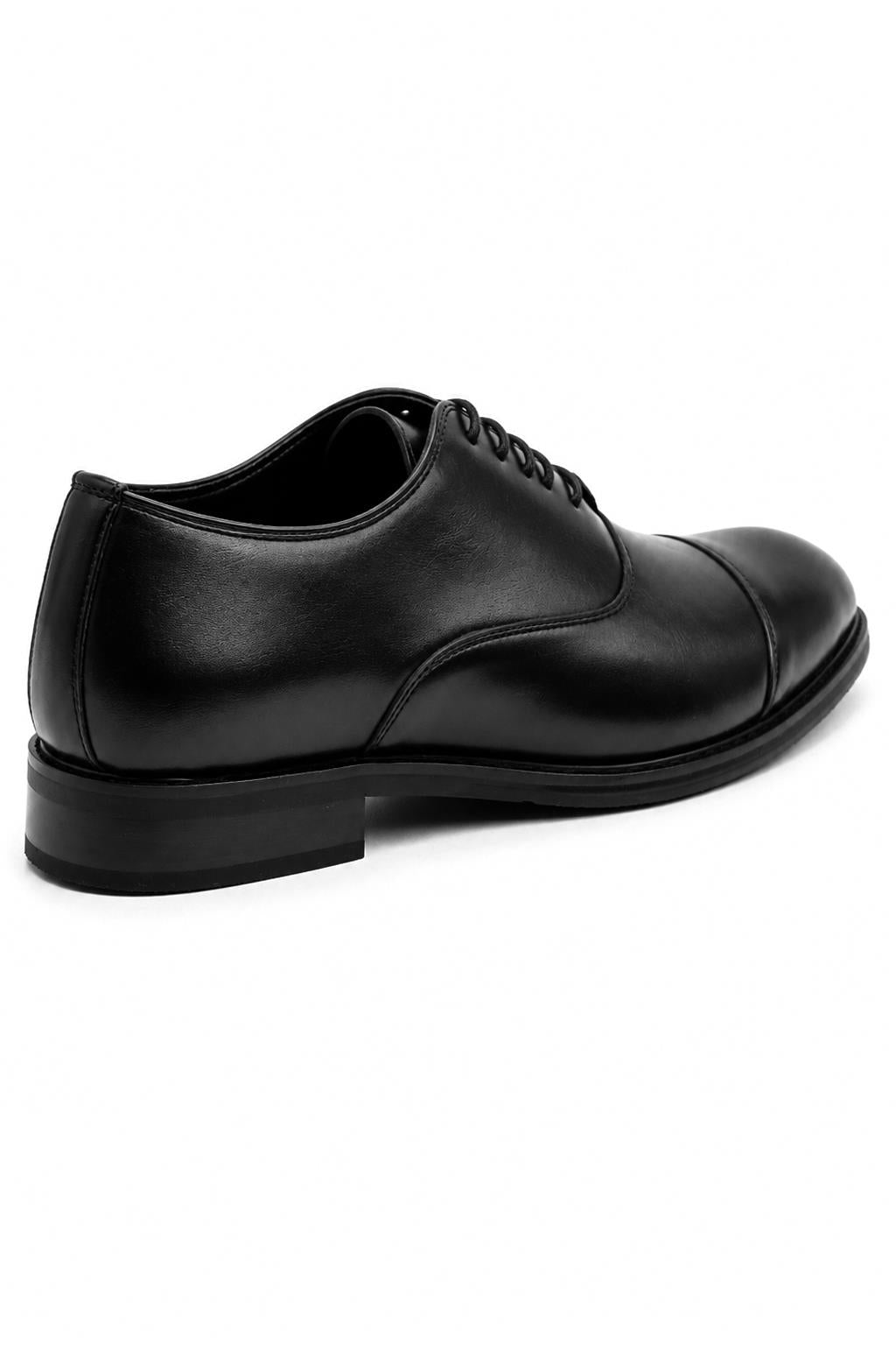 Men's Black Faux Leather Toe Cap Oxford Shoes