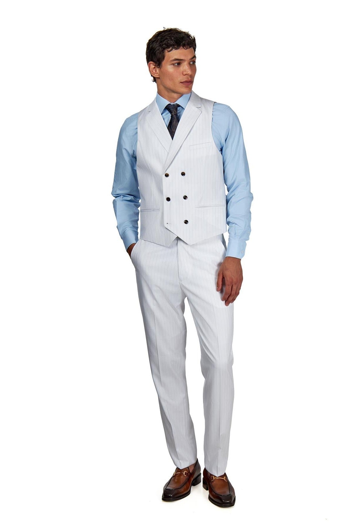 3 Piece Suit Pinstripe in White