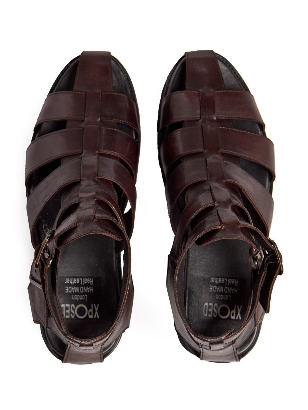 BROWN LEATHER CROSS STRAP SANDALS