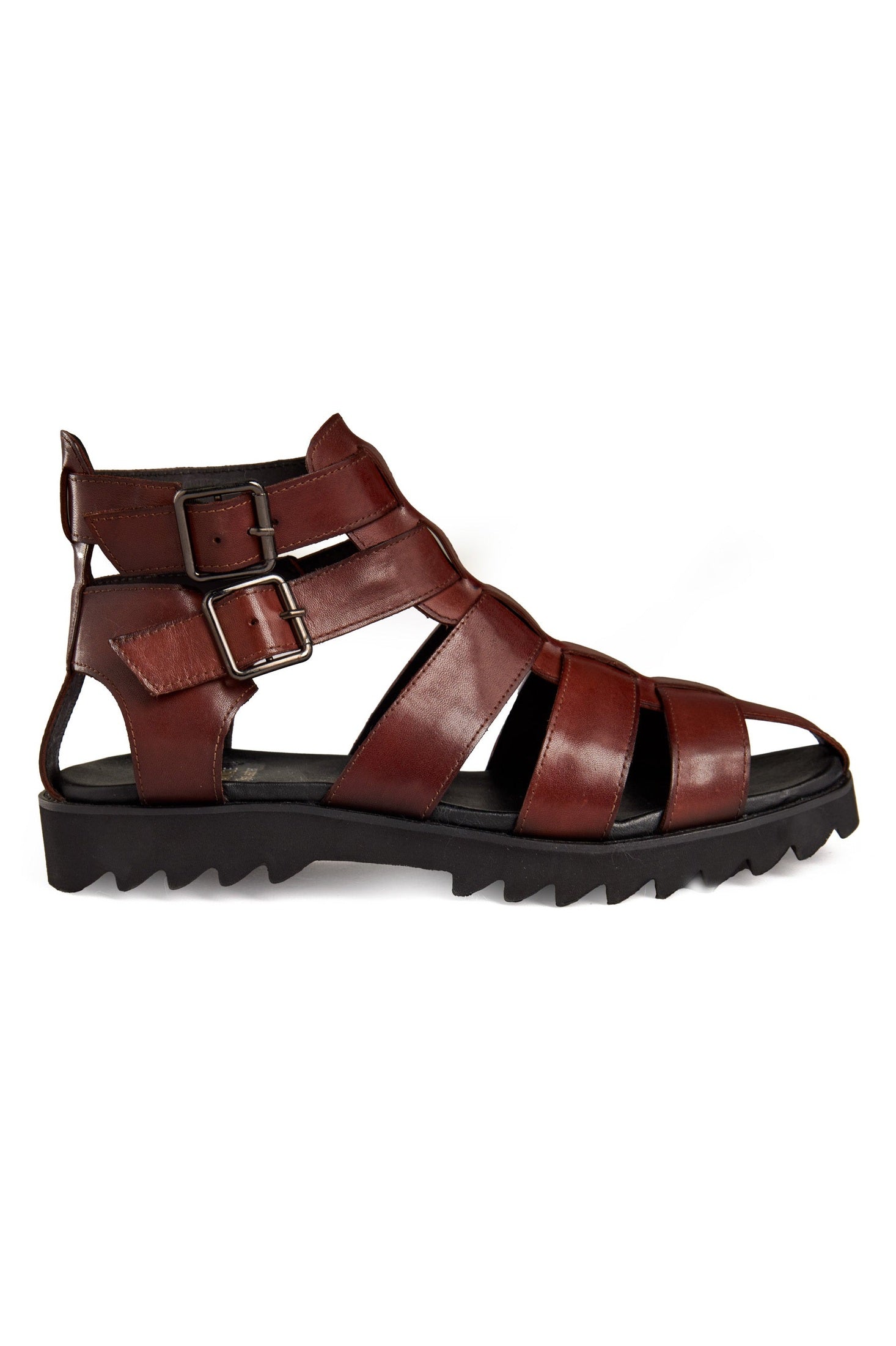 TAN LEATHER CROSS STRAP SANDALS