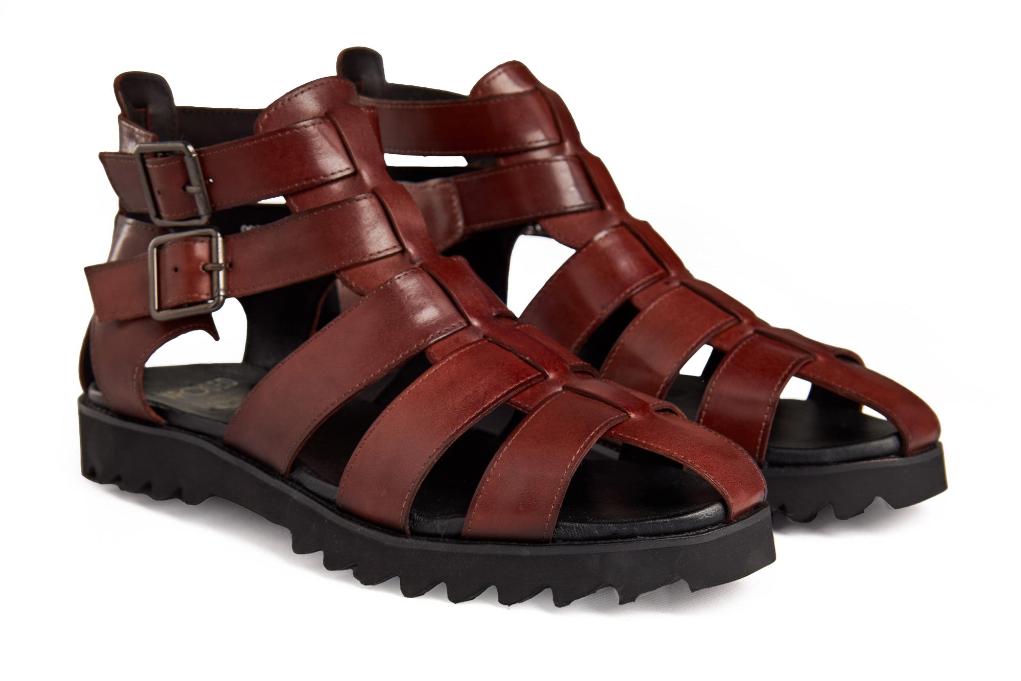 TAN LEATHER CROSS STRAP SANDALS