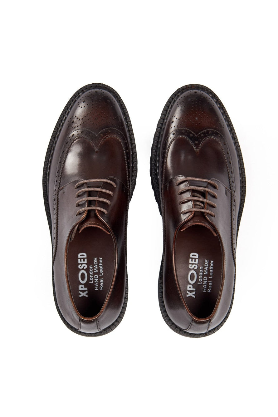 BROWN SEMI BROGUE DERBY SHOES