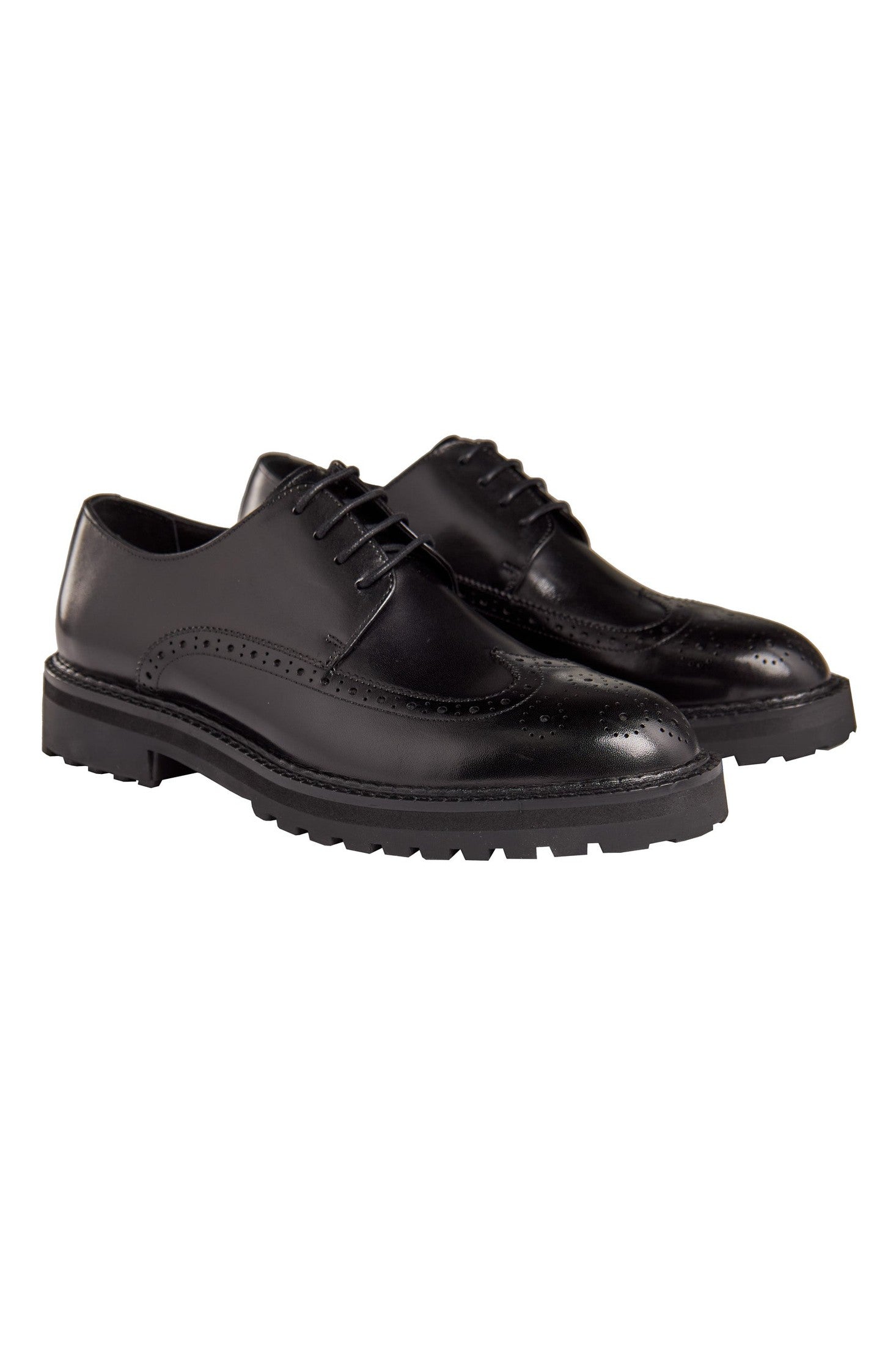 BLACK SEMI BROGUE DERBY SHOES