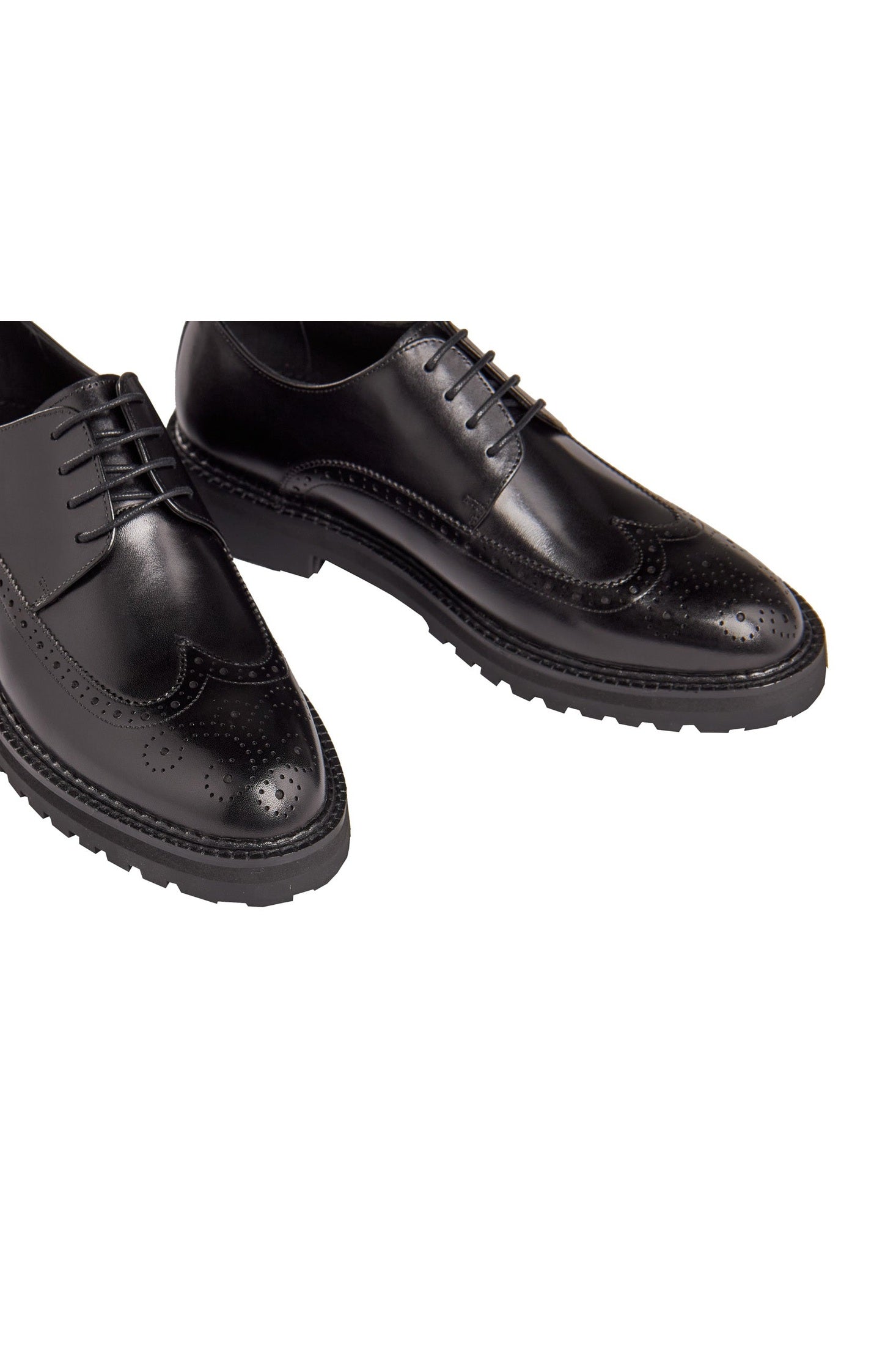 BLACK SEMI BROGUE DERBY SHOES