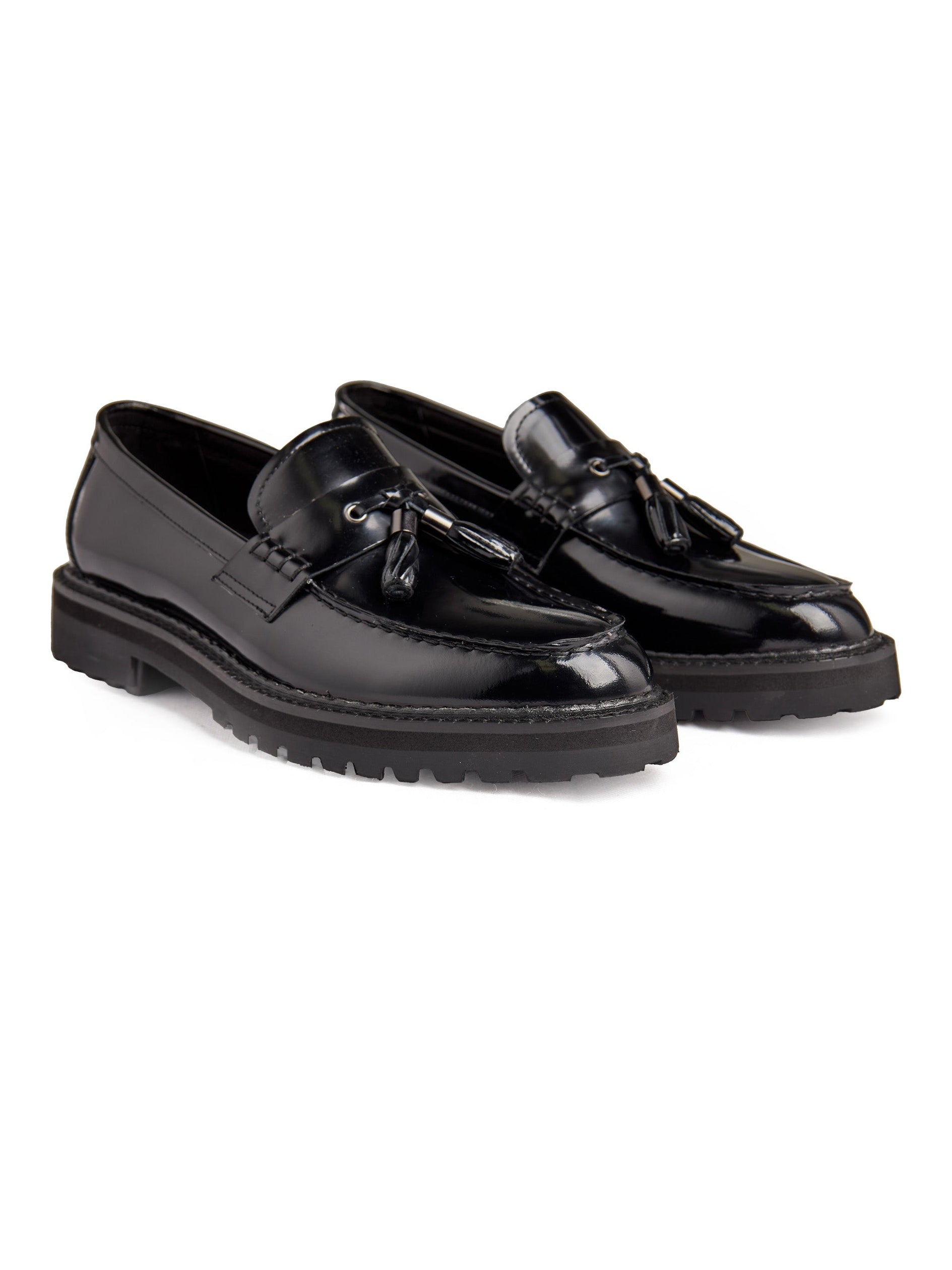 BLACK PATENT LEATHER TASSEL LOAFERS