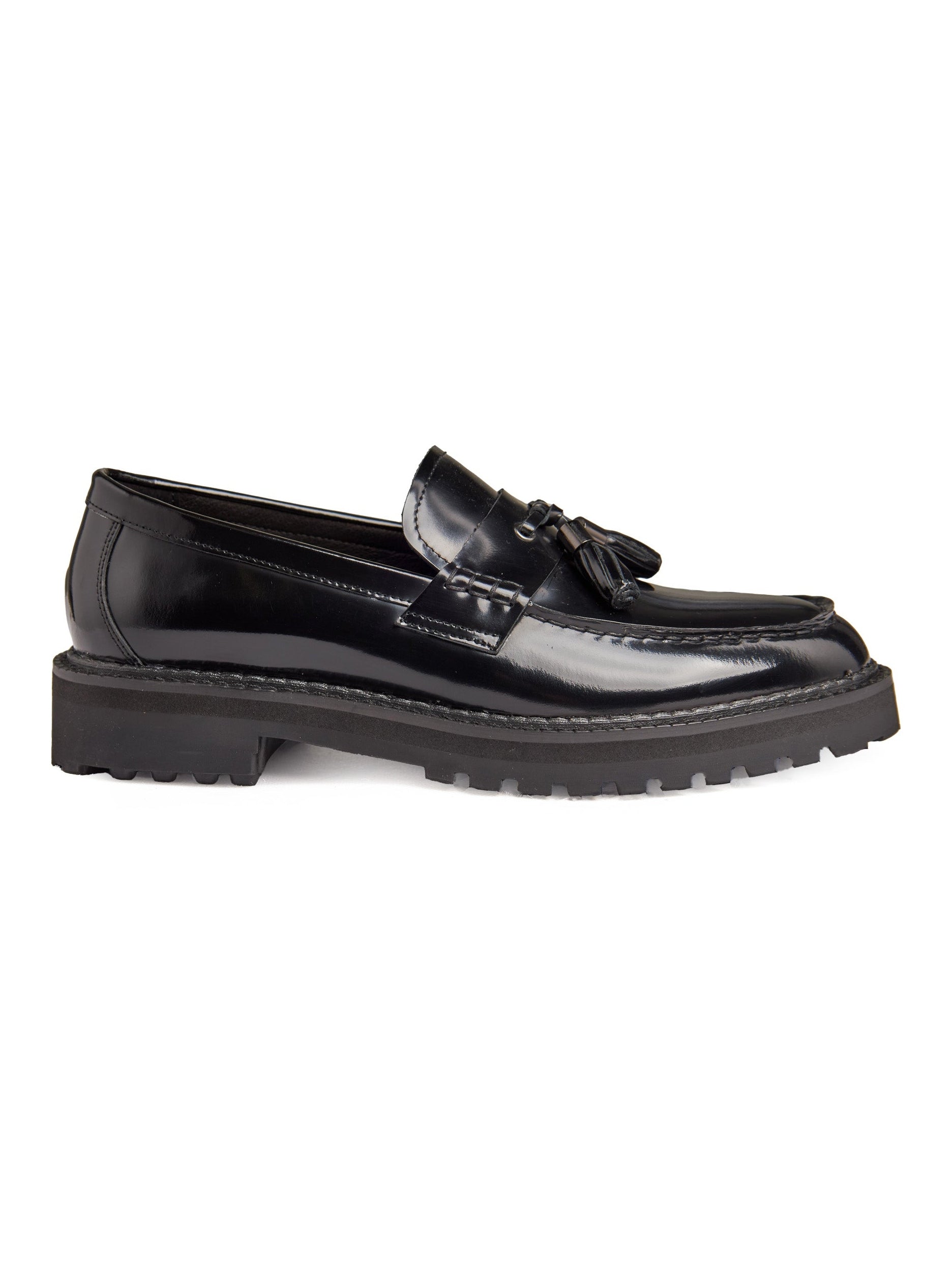 BLACK PATENT LEATHER TASSEL LOAFERS