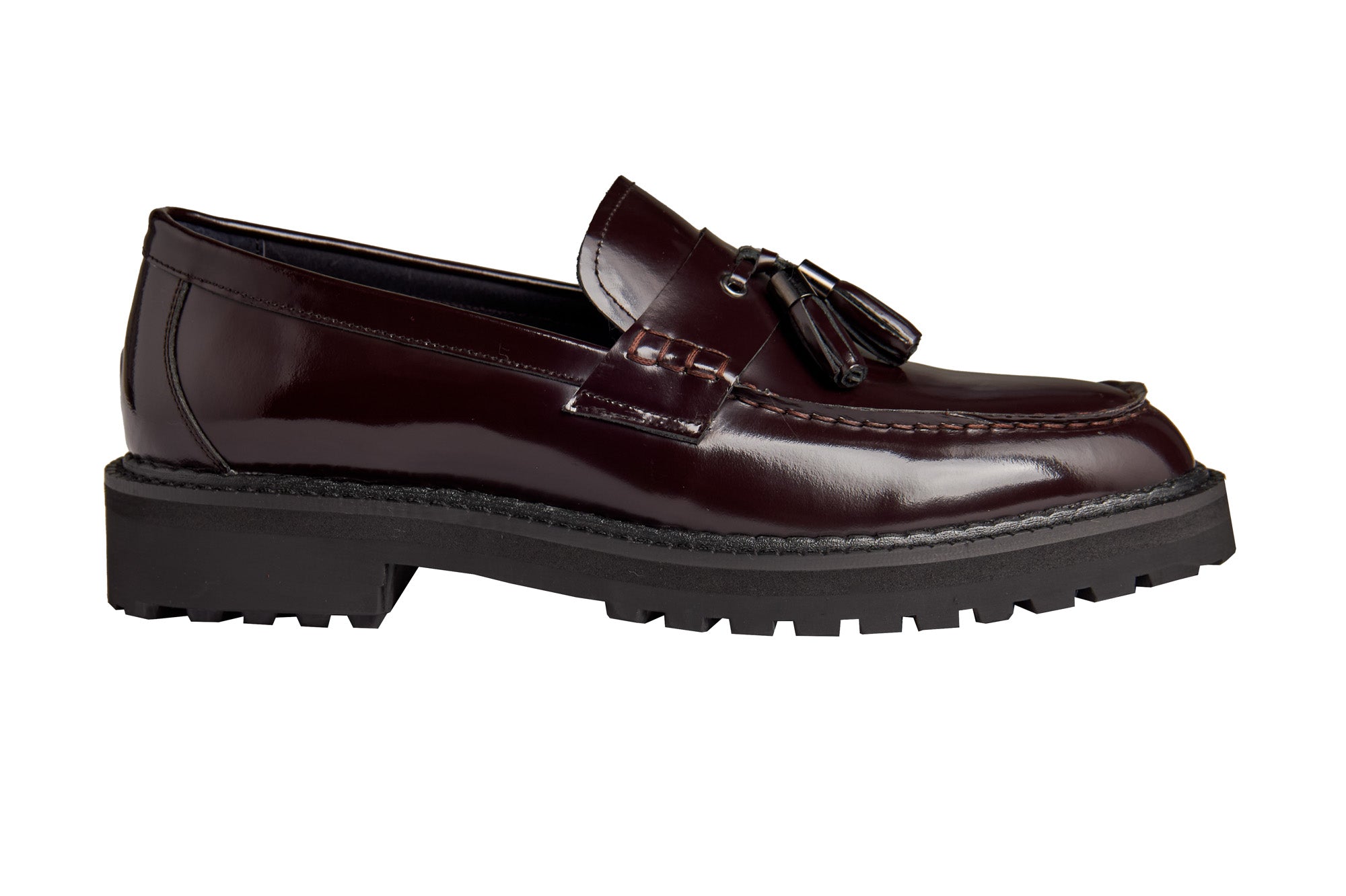 BROWN PATENT LEATHER TASSEL LOAFERS