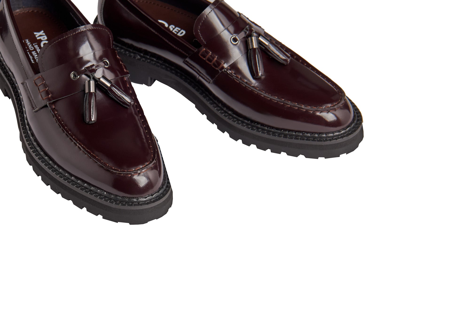 BROWN PATENT LEATHER TASSEL LOAFERS