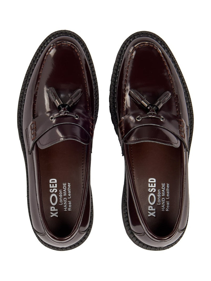 BROWN PATENT LEATHER TASSEL LOAFERS