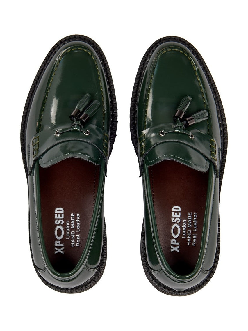 GREEN PATENT LEATHER TASSEL LOAFERS